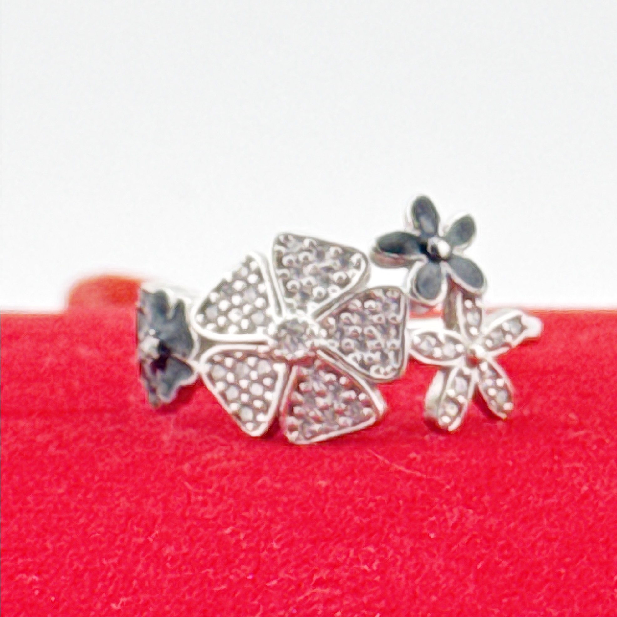 Inel pentru Dama Argint 925, Jolie, Model Trifoi cu Email Negru, 4.9 g, Marimea 60, Argintiu/Negru