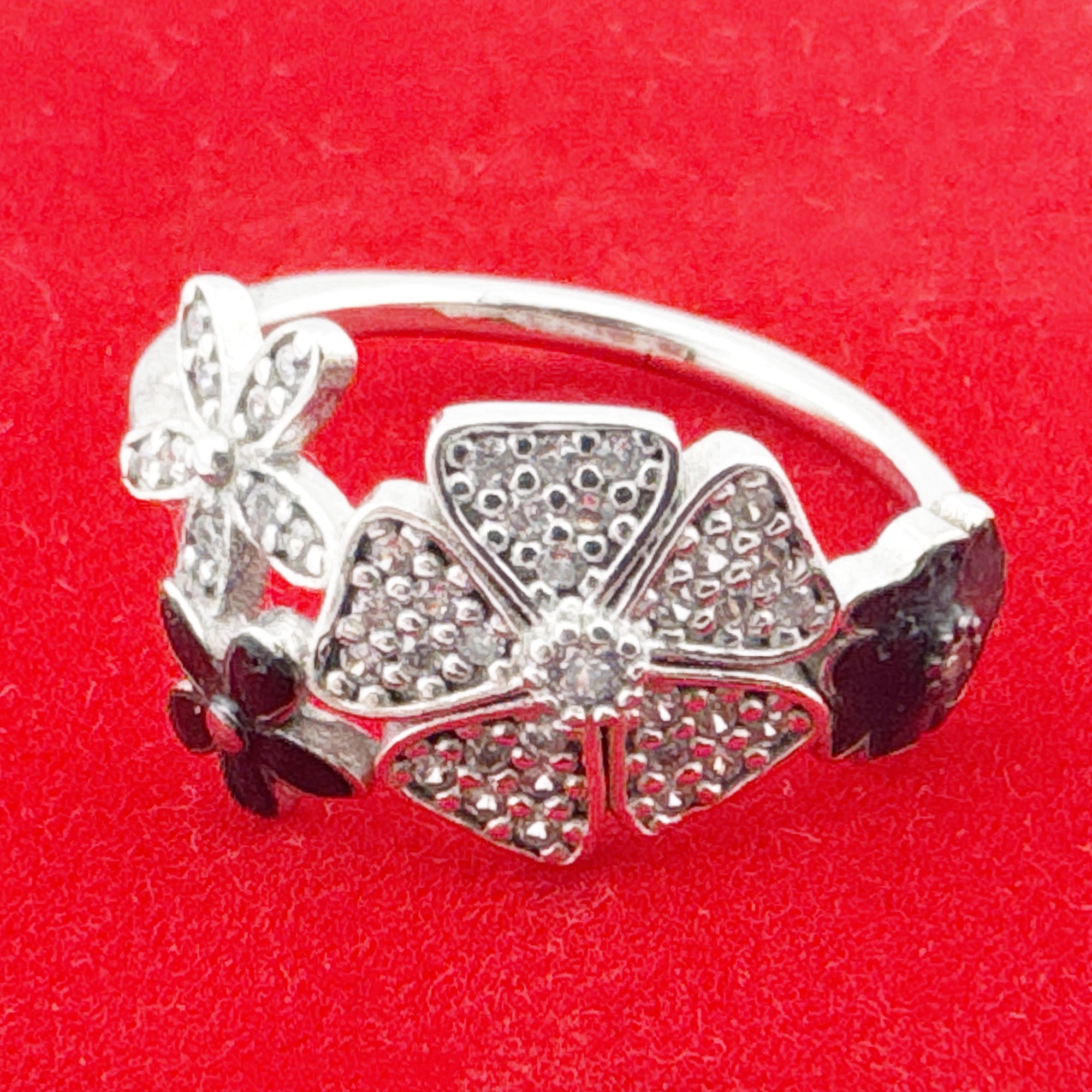 Inel pentru Dama Argint 925, Jolie, Model Trifoi cu Email Negru, 4.9 g, Marimea 60, Argintiu/Negru