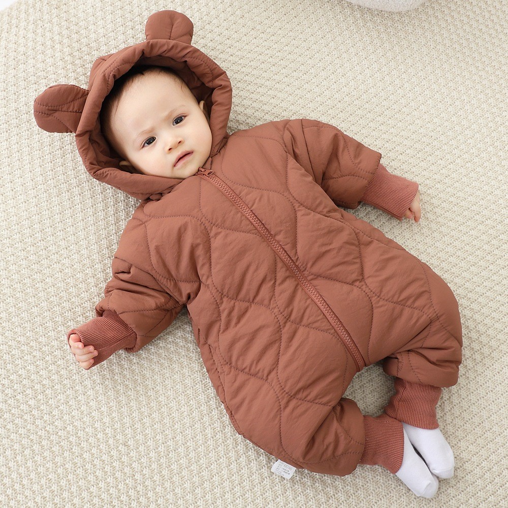 Combinezon de Iarna, Flippy, pentru Bebelusi, din Bumbac, cu Urechi, Mansete Elastice, Unisex, 73 cm, Visiniu