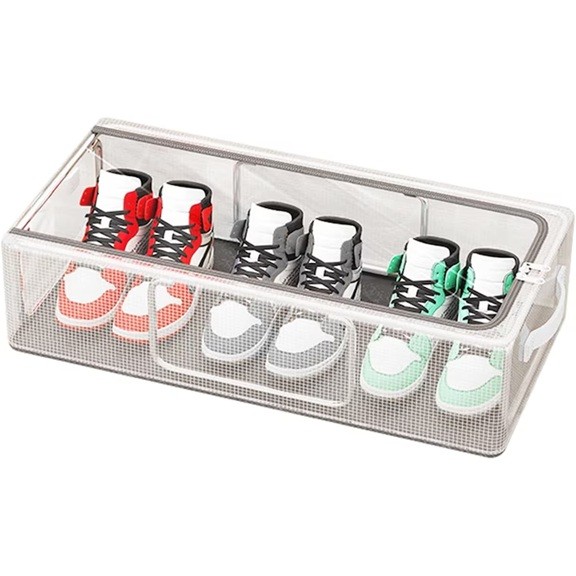 Cutie de Depozitare pentru Pantofi, Flippy, 40x30x21 cm, din Plasa PVC Impermeabila si Cadru de Otel, Pliabila, Fermoar Bidirectional, Transparenta