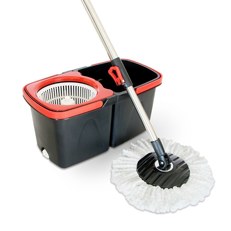 Set mop rotativ cu galeata Flippy, material plastic si microfibra, rezistent, cu dop scurgere, vas detasabil, pentru interior, capacitate 8 l, negru/rosu, Resigilat