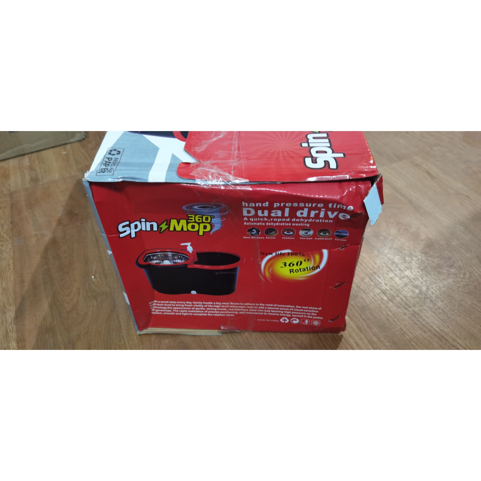 Set mop rotativ cu galeata Flippy, material plastic si microfibra, rezistent, cu dop scurgere, vas detasabil, pentru interior, capacitate 8 l, negru/rosu, Resigilat