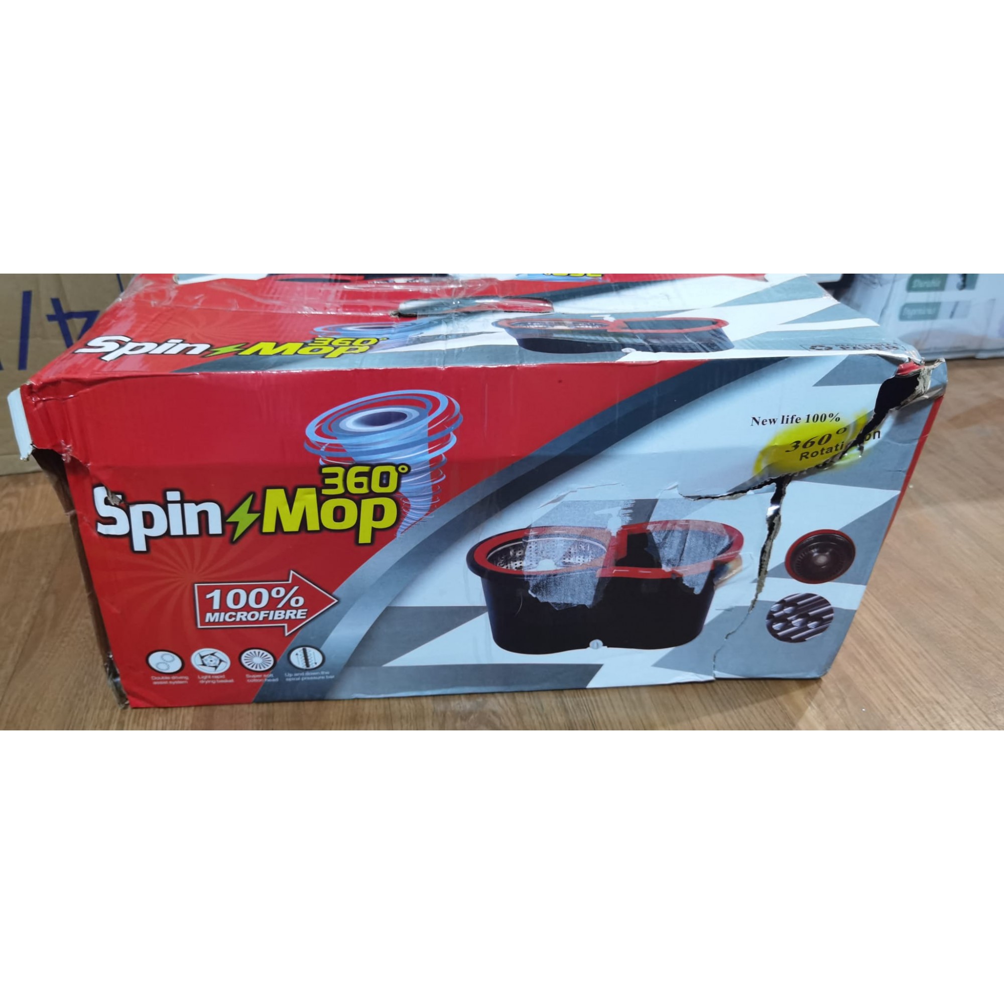 Set mop rotativ cu galeata Flippy, material plastic si microfibra, rezistent, cu dop scurgere, vas detasabil, pentru interior, capacitate 8 l, negru/rosu, Resigilat