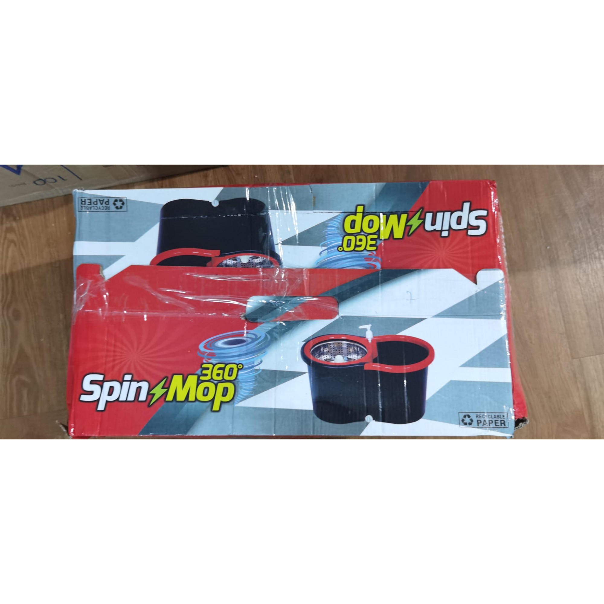 Set mop rotativ cu galeata Flippy, material plastic si microfibra, rezistent, cu dop scurgere, vas detasabil, pentru interior, capacitate 8 l, negru/rosu, Resigilat
