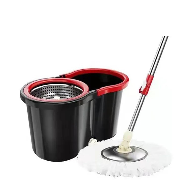 Set mop rotativ cu galeata Flippy, material plastic si microfibra, rezistent, cu dop scurgere, vas detasabil, pentru interior, capacitate 8 l, negru/rosu, Resigilat