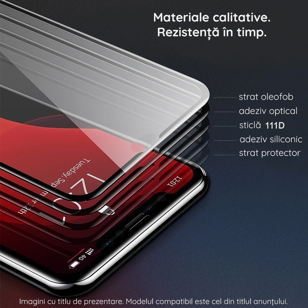 Folie Sticla Securizata pentru Xiaomi Mi Poco M6, Flippy, Sticla de Protectie Compatibila cu Xiaomi Mi Poco M6, Full Cover 111D, HD, Margini Negre, Transparenta