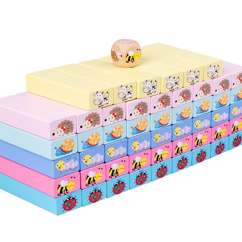 Joc de Societate, Flippy, pentru Copii, din Lemn, Interactiv, Distractiv, Jenga Stack High Blocks, cu Zar, 51 de Piese Animate, 24.5x18x5 cm, Multicolor