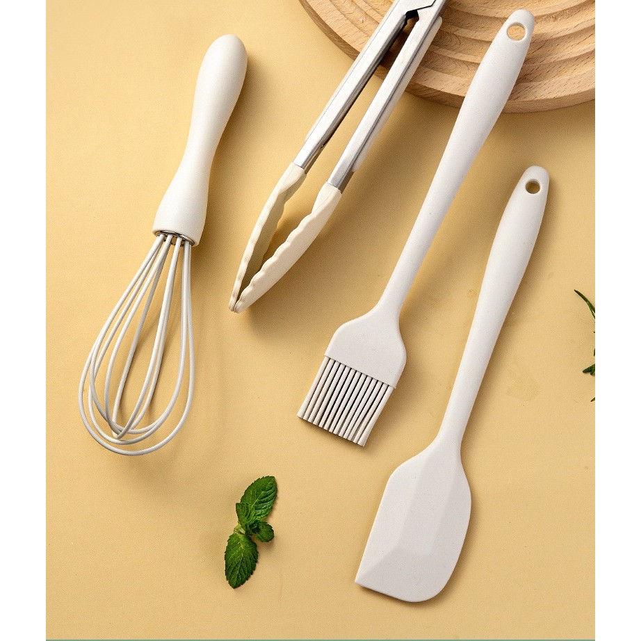 Set 5 Ustensile de Bucatarie, Flippy, din Silicon+Inox, Termorezistente, Antiaderente, 28 x 26 x 2 cm, Alb Maro