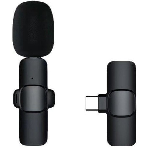 Microfon Lavalieră Wireless, Flippy, Bluetooth 5.0, 1 Microfon + 1 Receptor Tip C, Autonomie 1-3h, 70 dB, Baterie 50 mAh, Negru