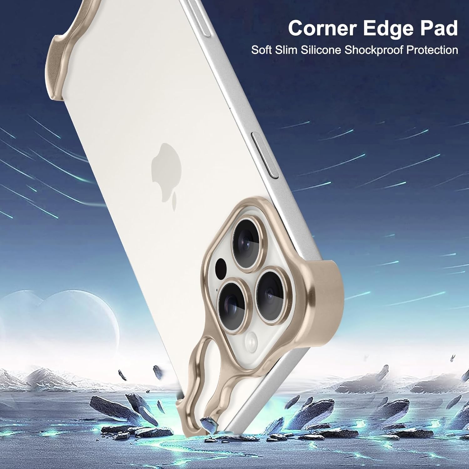 Husa Metalica Compatibila cu iPhone 16 Pro Max, Flippy, Protectie pentru Colturile Telefonului si Camera, Aliaj, Antisoc, Antizgariere, Auriu