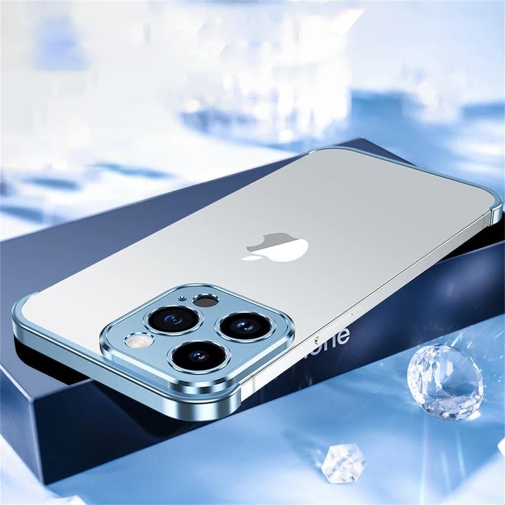 Husa Metalica Edgeless Compatibila cu iPhone 16 Pro Max, Flippy, Protectie pentru Colturi si Camera, Aliaj Aluminiu, Antisoc, Antizgariere, Albastru