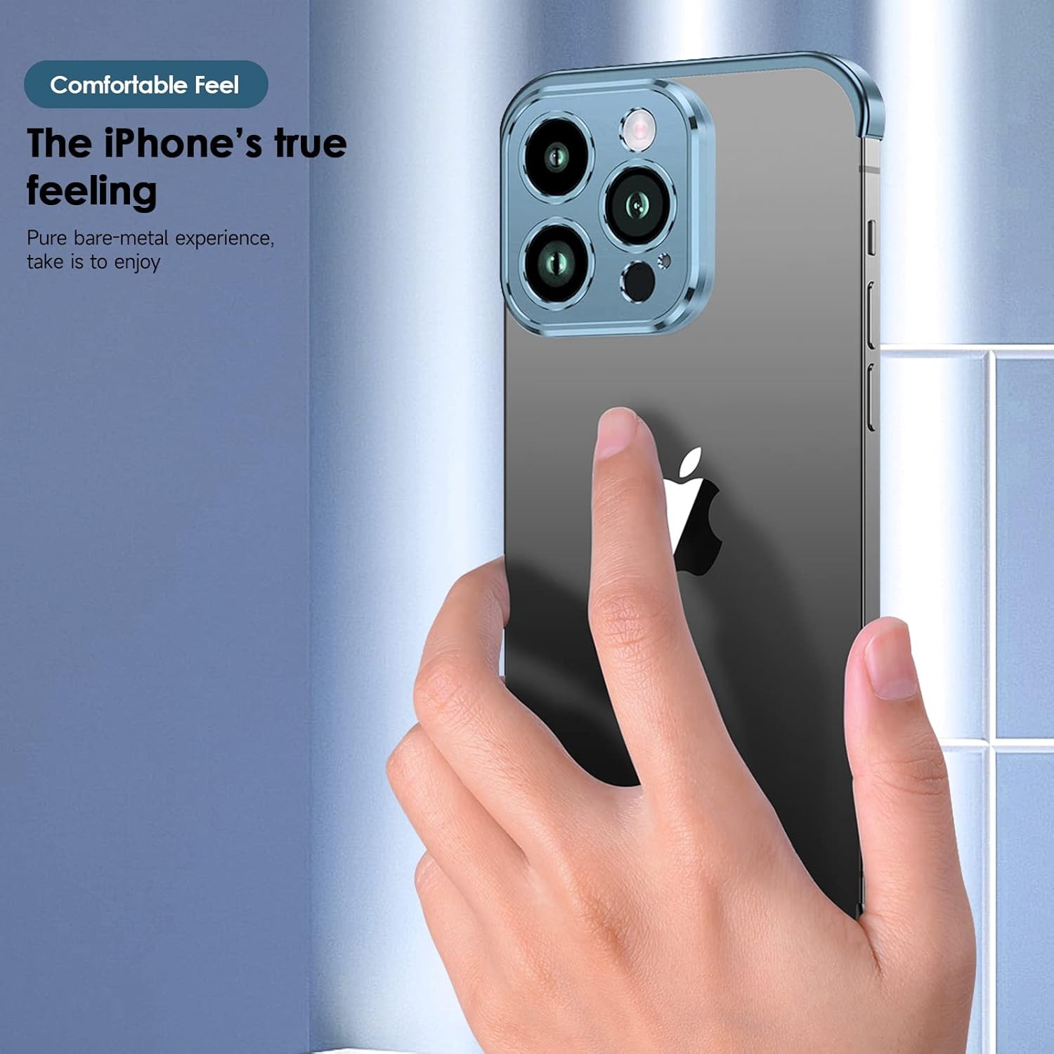 Husa Metalica Edgeless Compatibila cu iPhone 16 Pro Max, Flippy, Protectie pentru Colturi si Camera, Aliaj Aluminiu, Antisoc, Antizgariere, Albastru