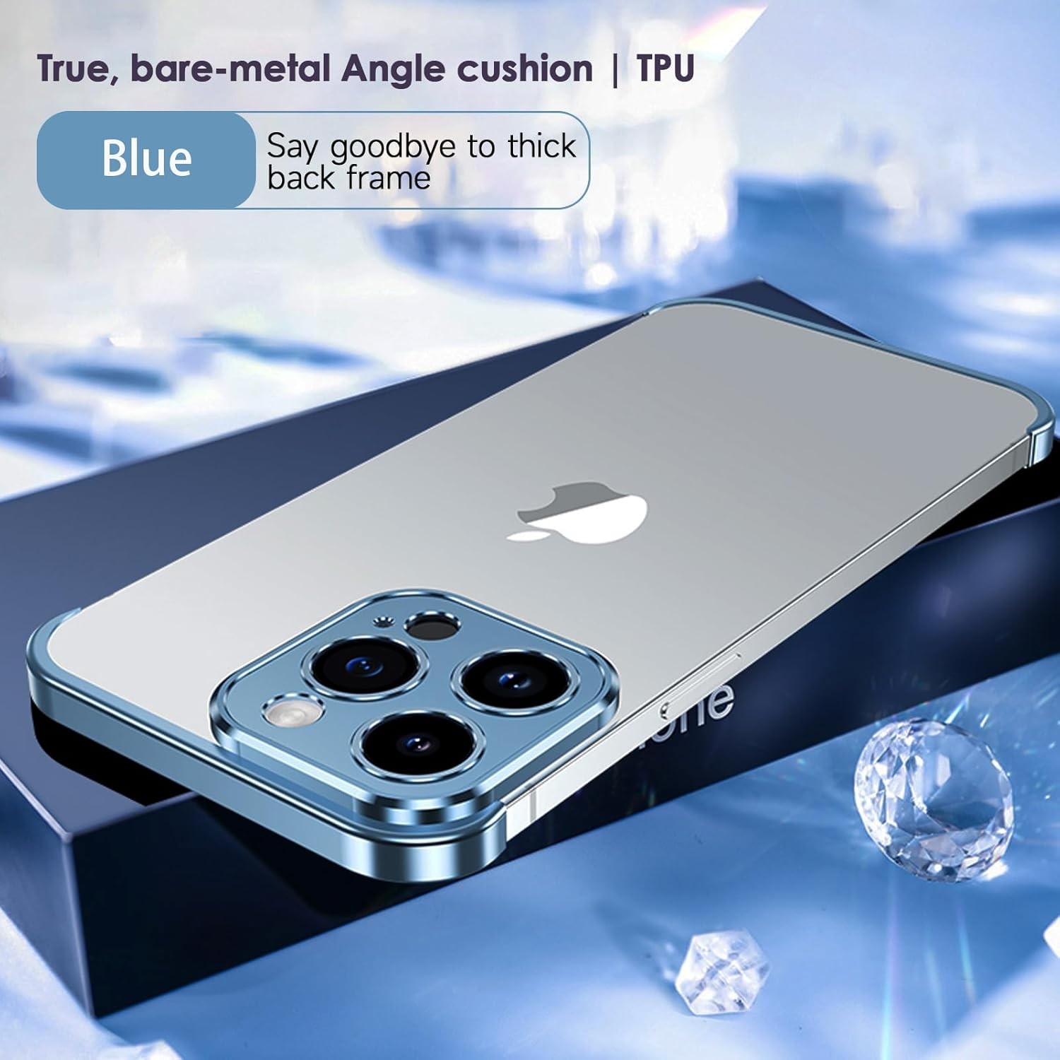 Husa Metalica Edgeless Compatibila cu iPhone 16 Pro Max, Flippy, Protectie pentru Colturi si Camera, Aliaj Aluminiu, Antisoc, Antizgariere, Albastru