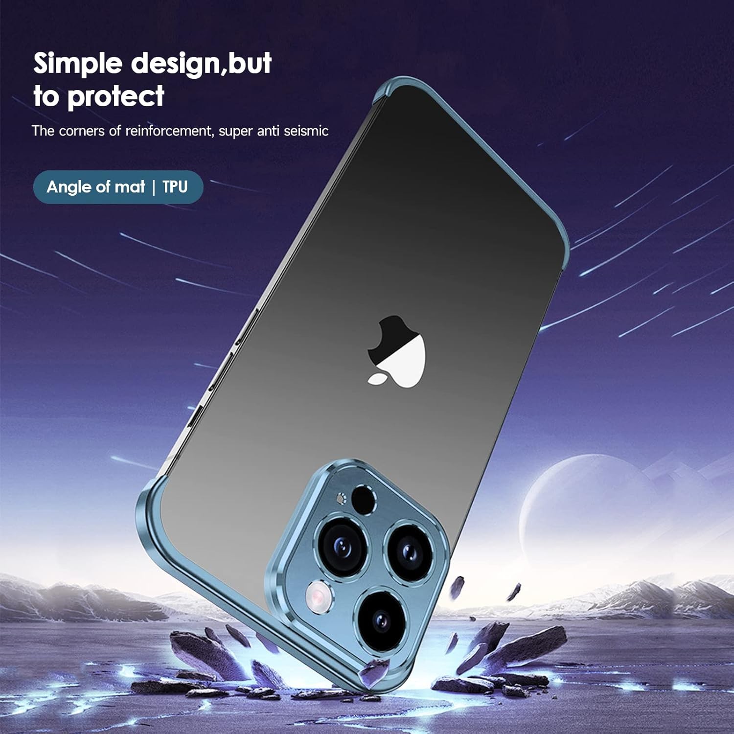 Husa Metalica Edgeless Compatibila cu iPhone 16 Pro Max, Flippy, Protectie pentru Colturi si Camera, Aliaj Aluminiu, Antisoc, Antizgariere, Albastru