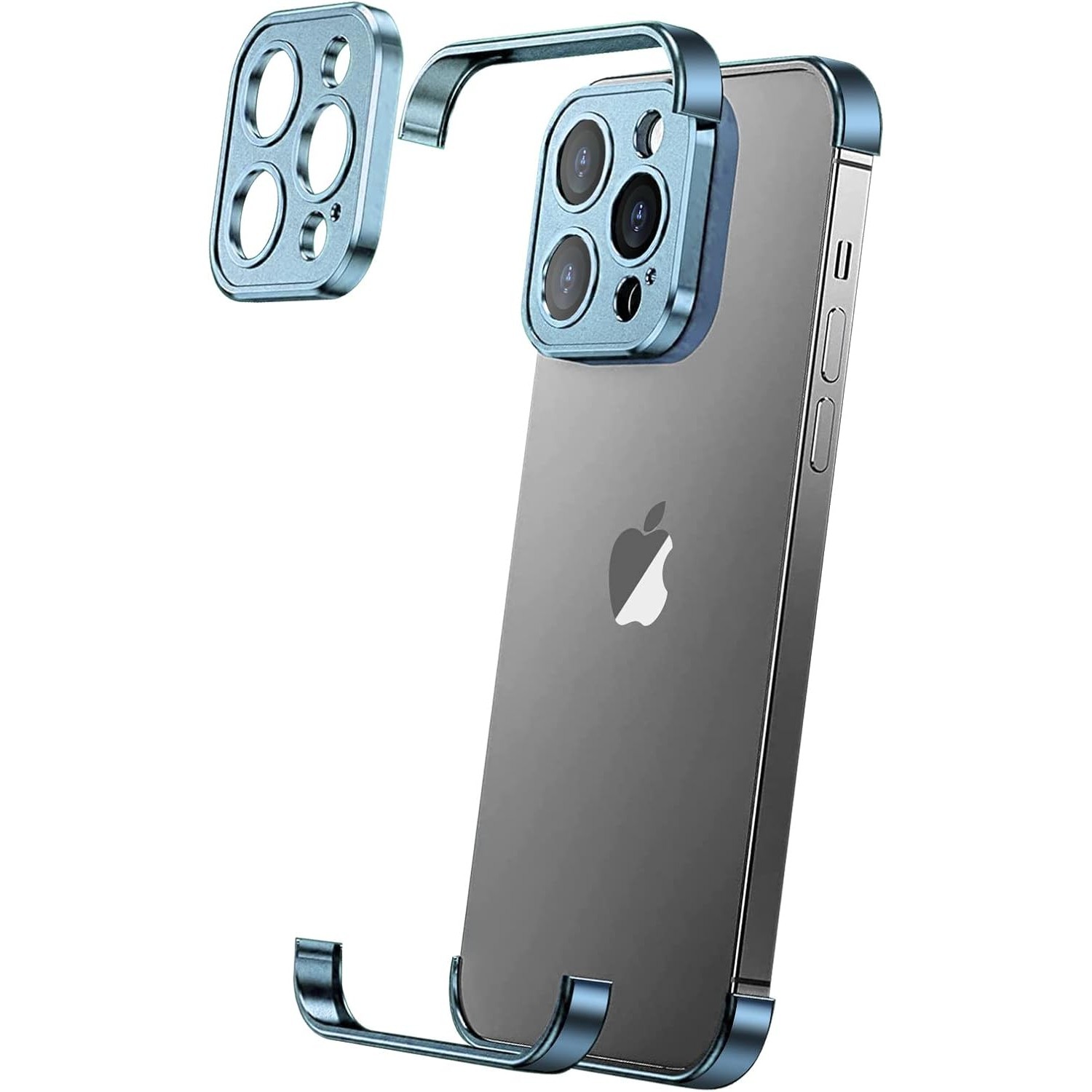 Husa Metalica Edgeless Compatibila cu iPhone 16 Pro Max, Flippy, Protectie pentru Colturi si Camera, Aliaj Aluminiu, Antisoc, Antizgariere, Albastru