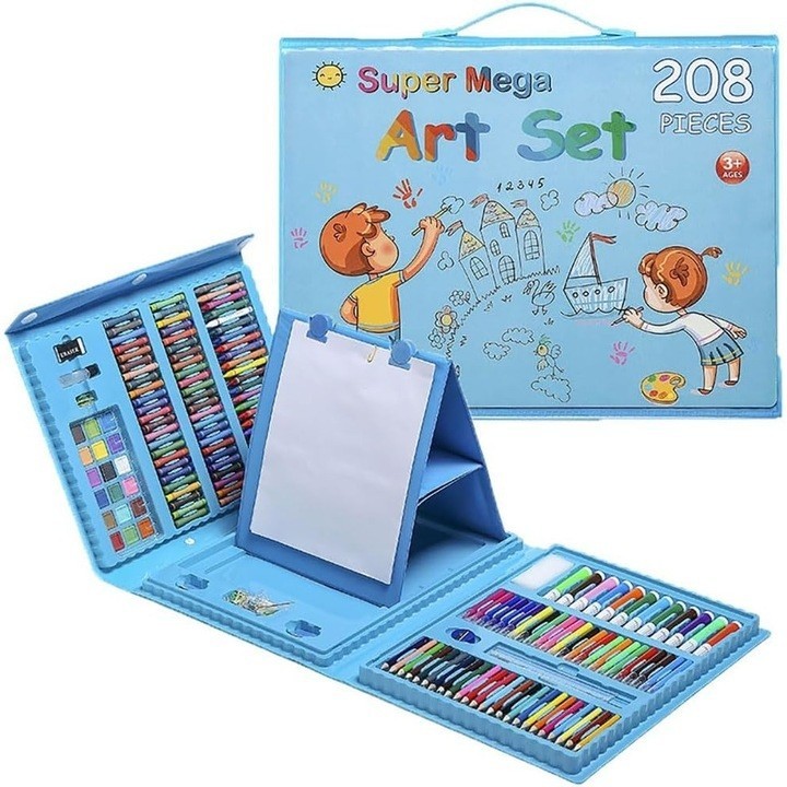 Set 208 Piese, Complet pentru Pictura si Desen, Flippy, Tip Servieta, 3-12 Ani, 32 x 27 x 5 cm, Albastru