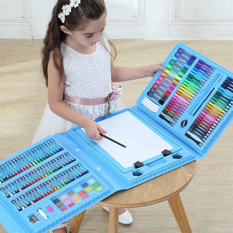 Set 208 Piese, Complet pentru Pictura si Desen, Flippy, Tip Servieta, 3-12 Ani, 32 x 27 x 5 cm, Albastru