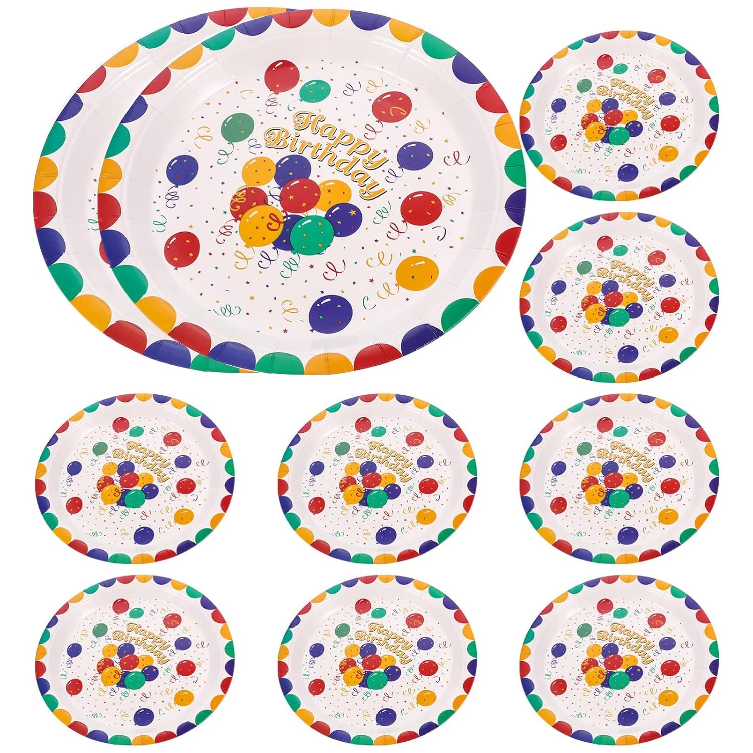Set 10 Farfurii de Unica Folosinta, Flippy, din Carton, 18 cm, Model Happy Birthday, Multicolor