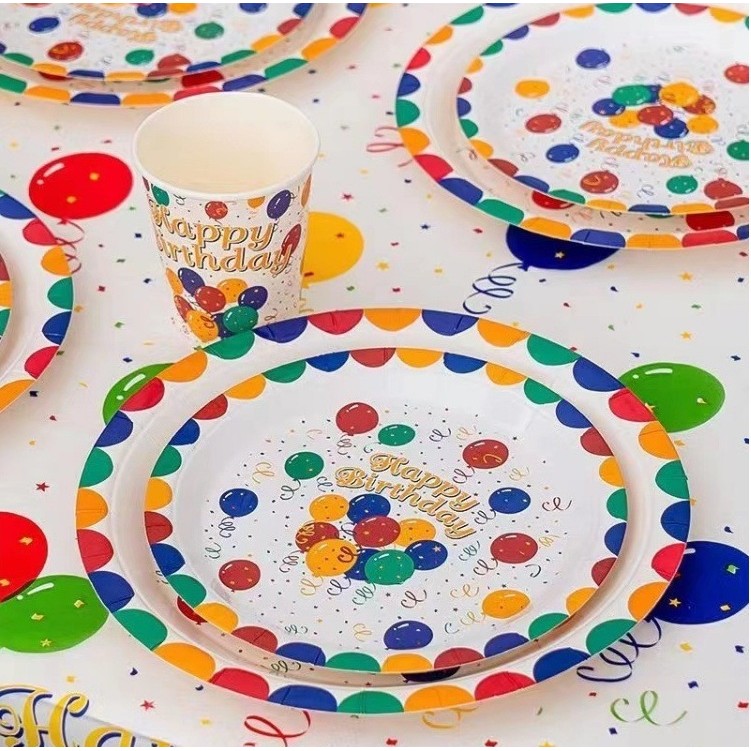 Set 10 Farfurii de Unica Folosinta, Flippy, din Carton, 23 cm, Model Happy Birthday, Multicolor