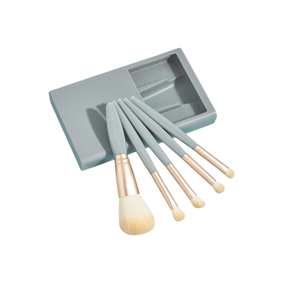 Set 5 Pensule de Machiaj cu Peri Moi, Flippy, cu Suport pentru Depozitare si Oglinda, Albastru Set 5 Pensule de Machiaj cu Peri Moi, Flippy, cu Suport pentru Depozitare si Oglinda, Albastru