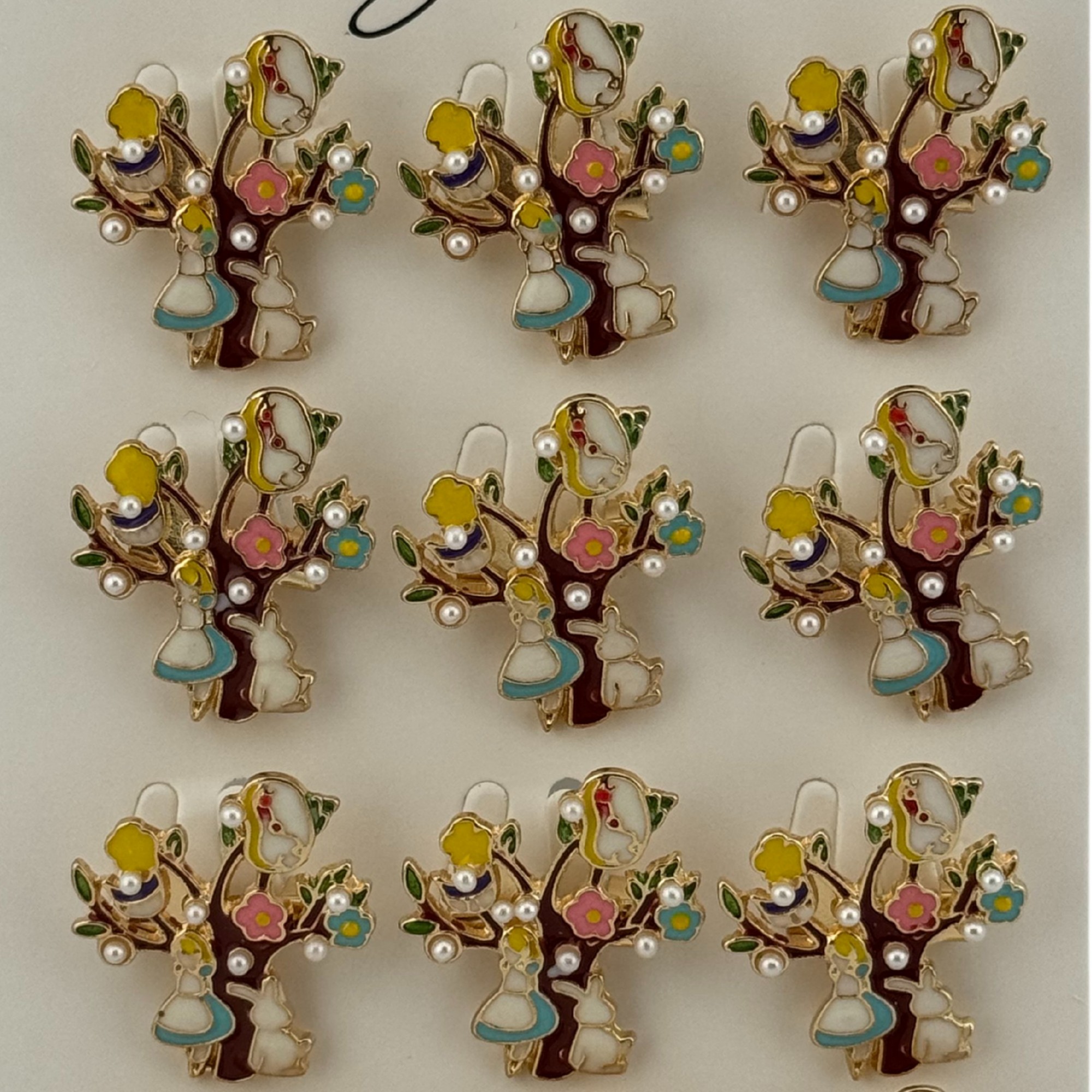 Set 12 Brose Martisor Primavara, Jolie, Model Copac, Fetita si Iepuras, Multicolor