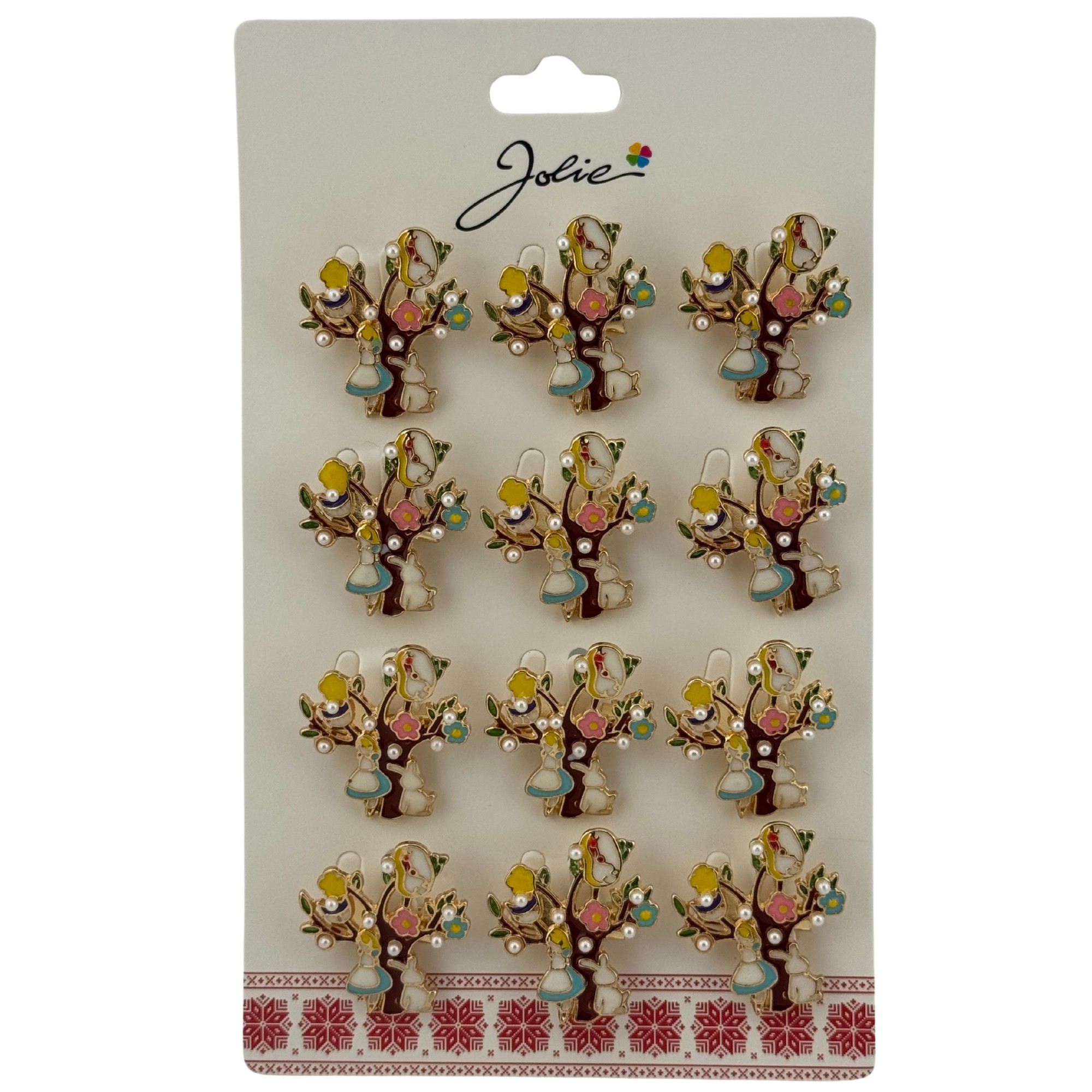 Set 12 Brose Martisor Primavara, Jolie, Model Copac, Fetita si Iepuras, Multicolor