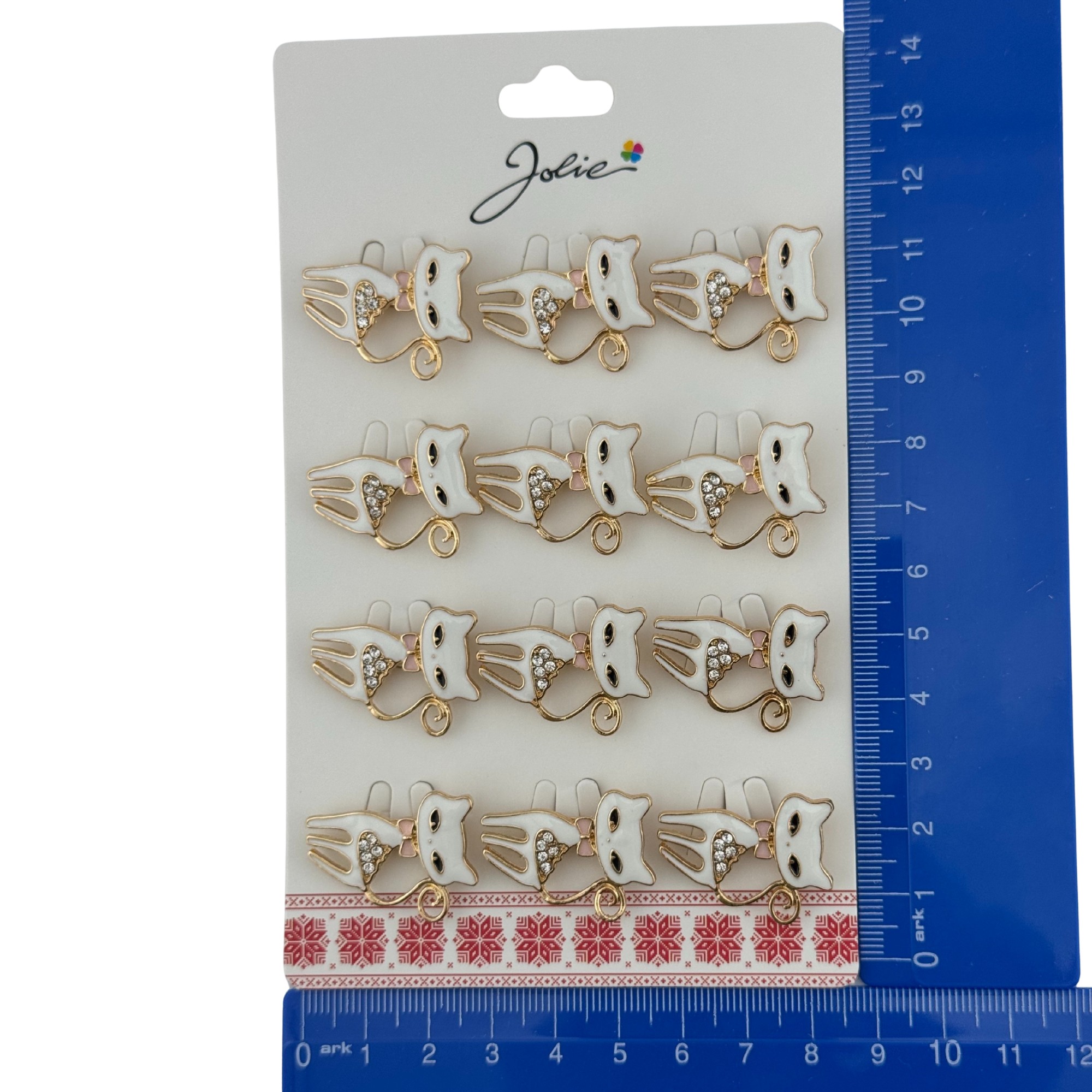 Set 12 Brose Martisor Primavara, Jolie, Model Pisica Alba cu Pietre