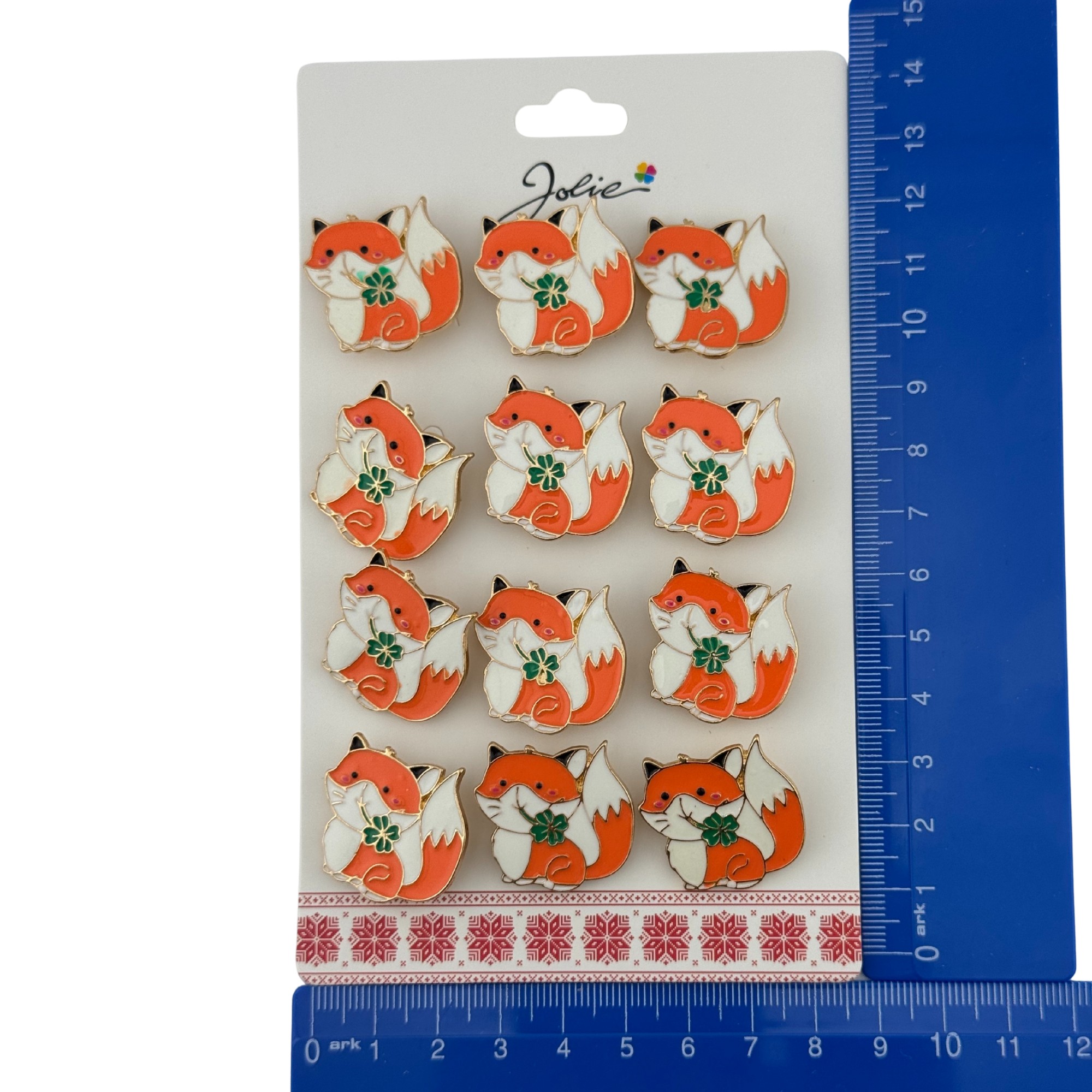 Set 12 Brose Martisor pentru Copii,, Jolie, Model Vulpe cu Trifoi, Portocaliu