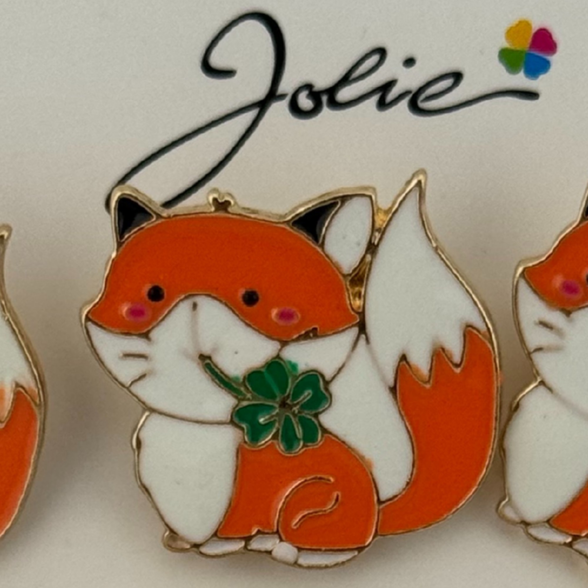 Set 12 Brose Martisor pentru Copii,, Jolie, Model Vulpe cu Trifoi, Portocaliu