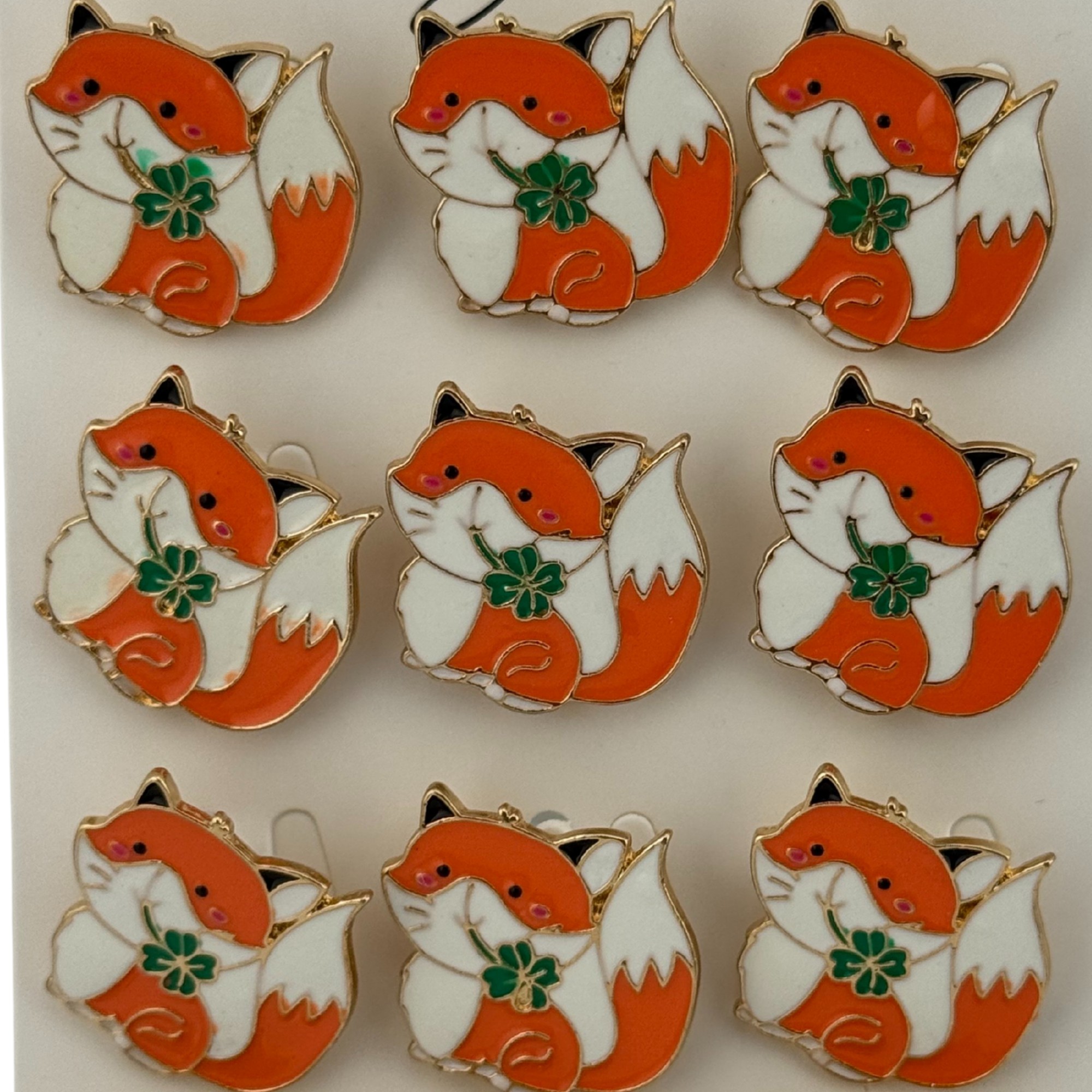 Set 12 Brose Martisor pentru Copii,, Jolie, Model Vulpe cu Trifoi, Portocaliu