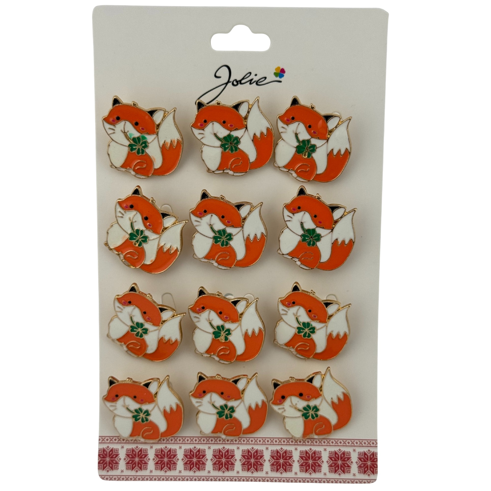 Set 12 Brose Martisor pentru Copii,, Jolie, Model Vulpe cu Trifoi, Portocaliu