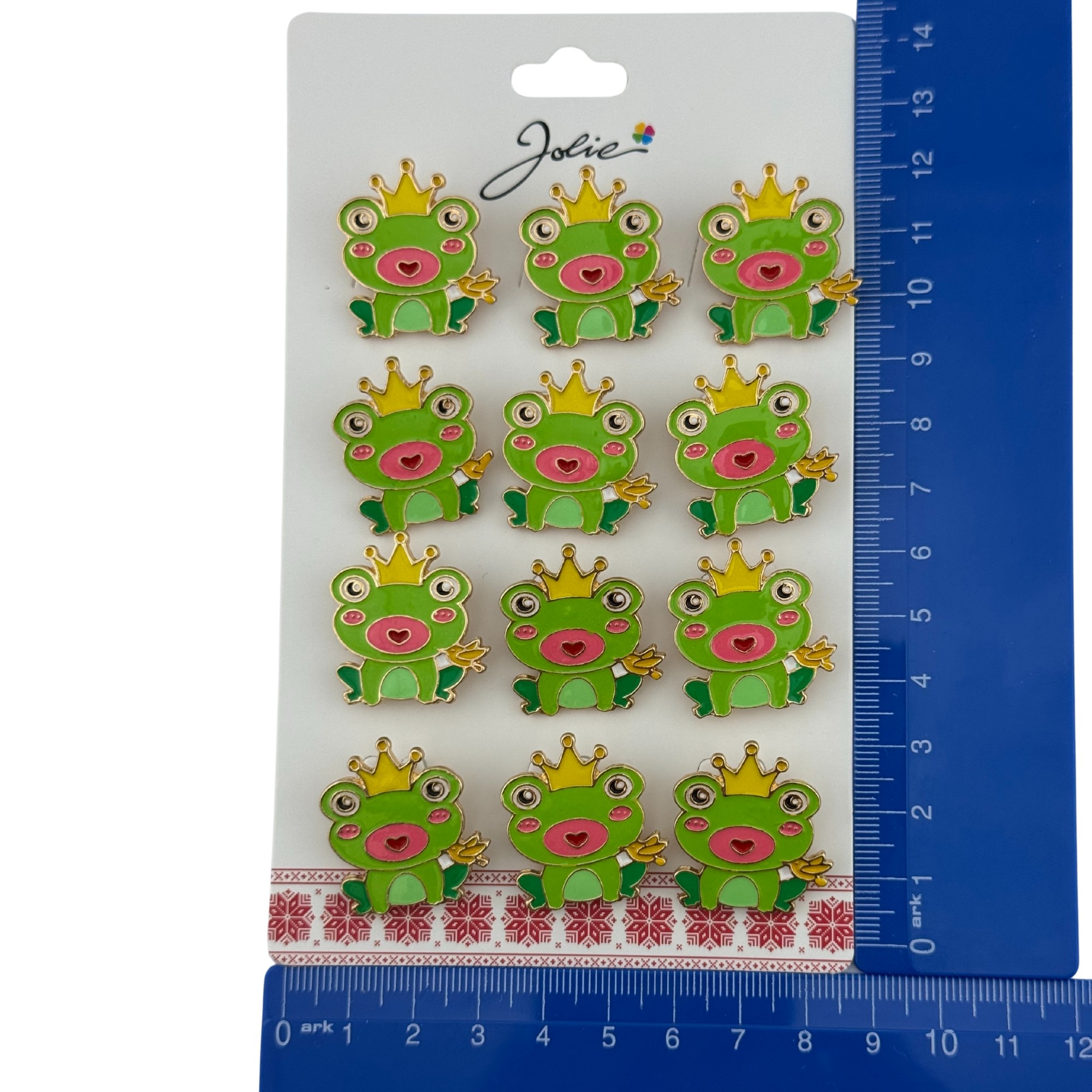 Set 12 Brose Martisor pentru Copii,, Jolie, Model Broscuta cu Coronita, Verde