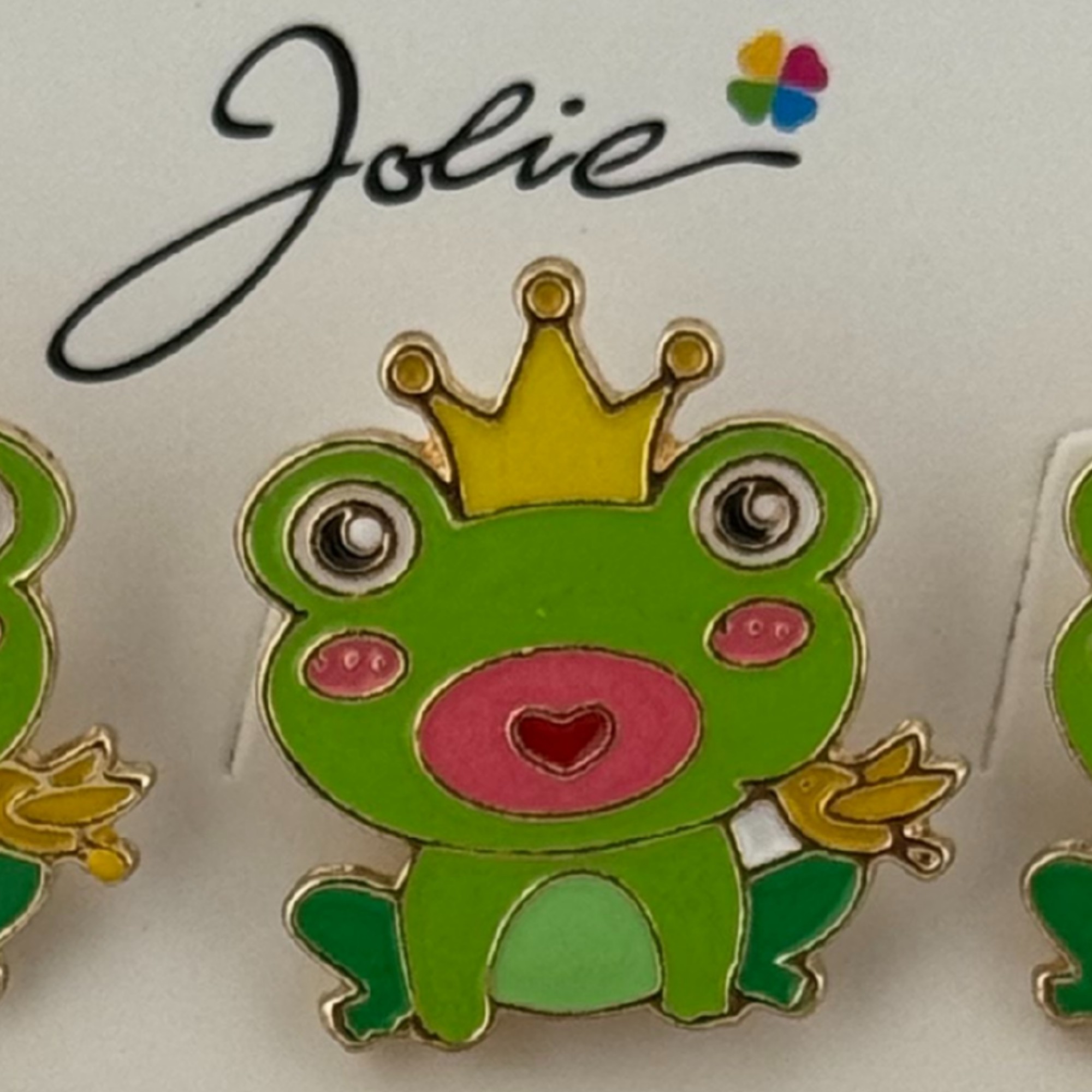 Set 12 Brose Martisor pentru Copii,, Jolie, Model Broscuta cu Coronita, Verde