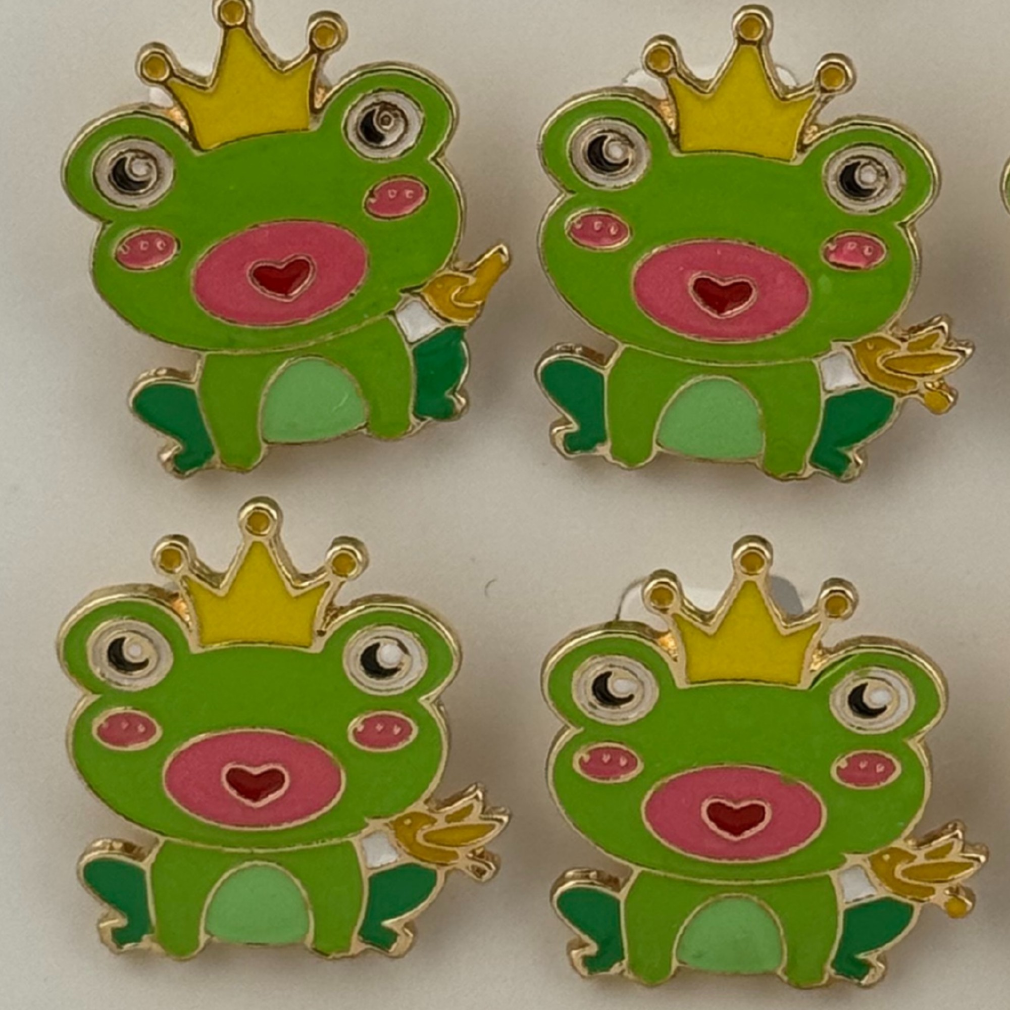 Set 12 Brose Martisor pentru Copii,, Jolie, Model Broscuta cu Coronita, Verde