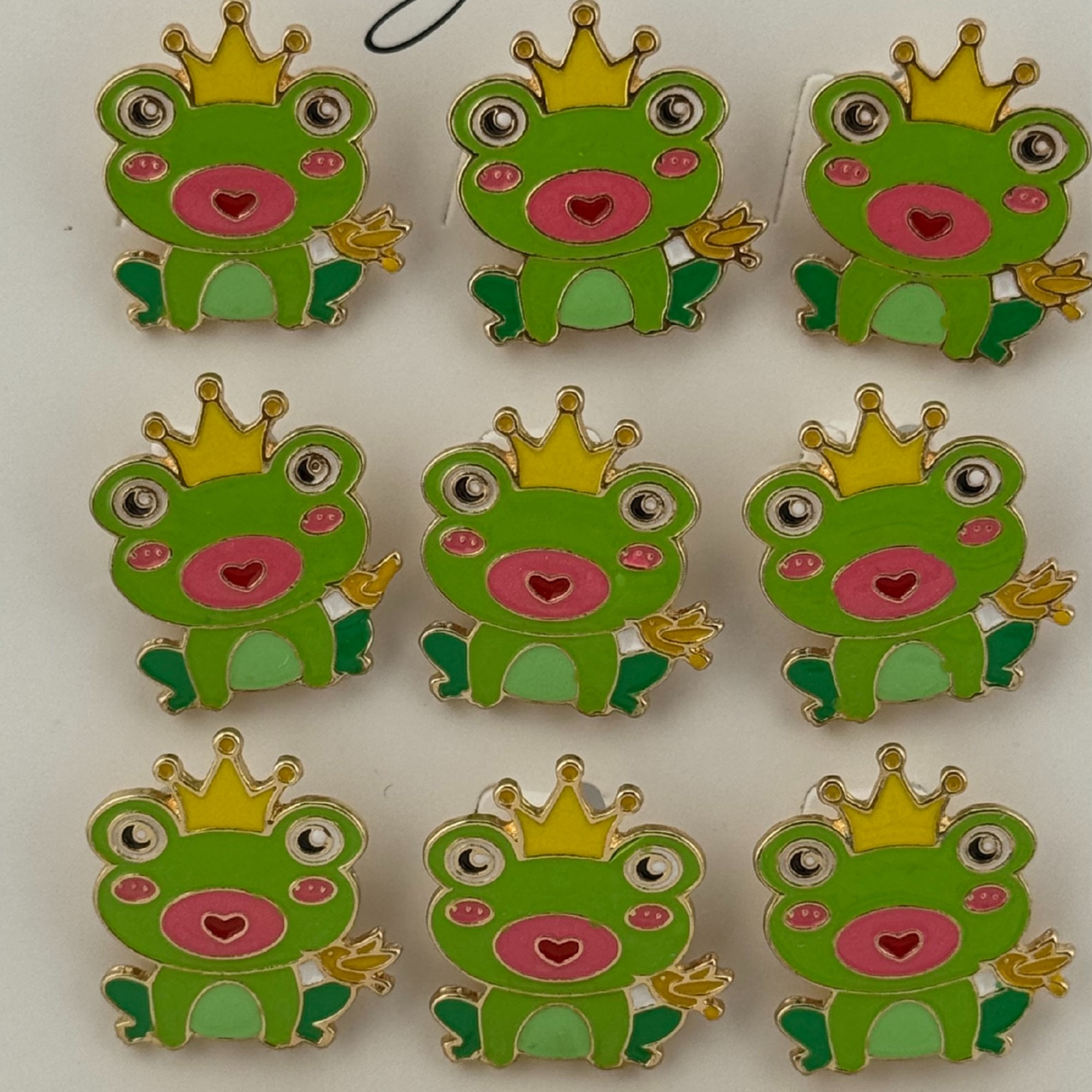 Set 12 Brose Martisor pentru Copii,, Jolie, Model Broscuta cu Coronita, Verde