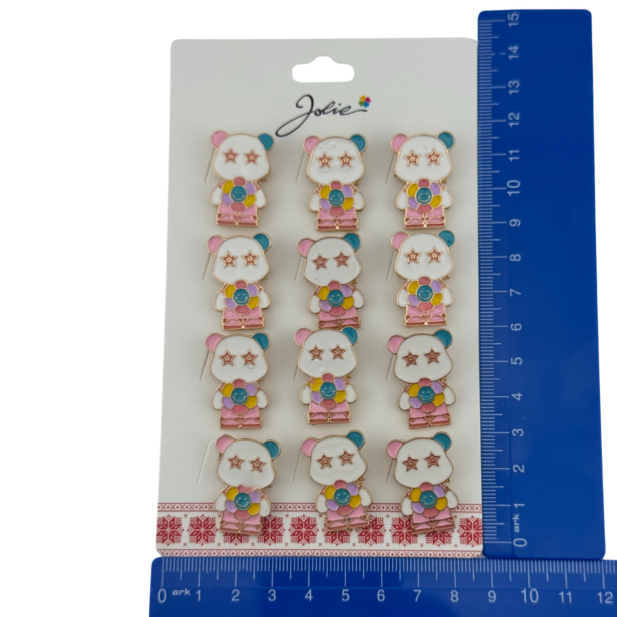 Set 12 Brose Martisor pentru Copii, Jolie, Model Urs Panda cu Floare Multicolora