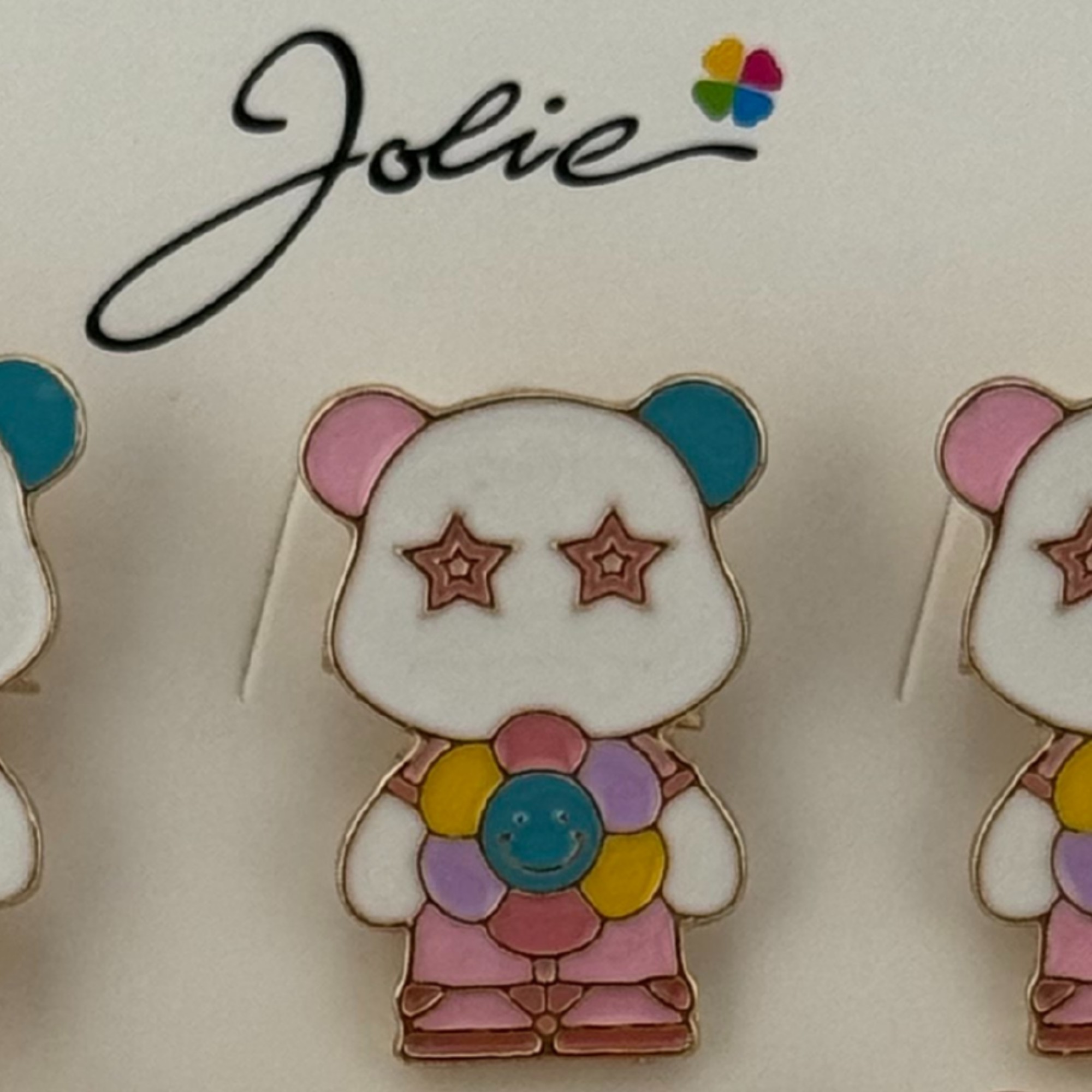 Set 12 Brose Martisor pentru Copii, Jolie, Model Urs Panda cu Floare Multicolora