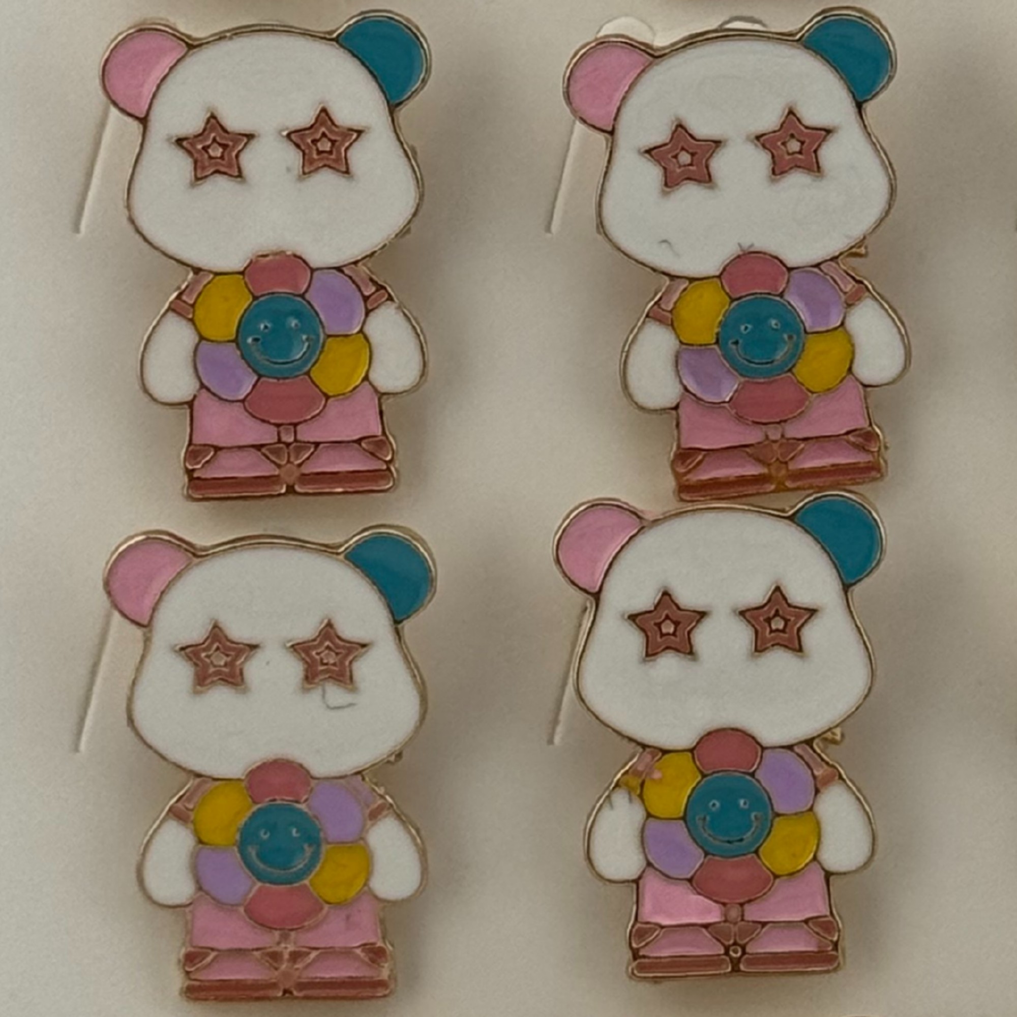 Set 12 Brose Martisor pentru Copii, Jolie, Model Urs Panda cu Floare Multicolora