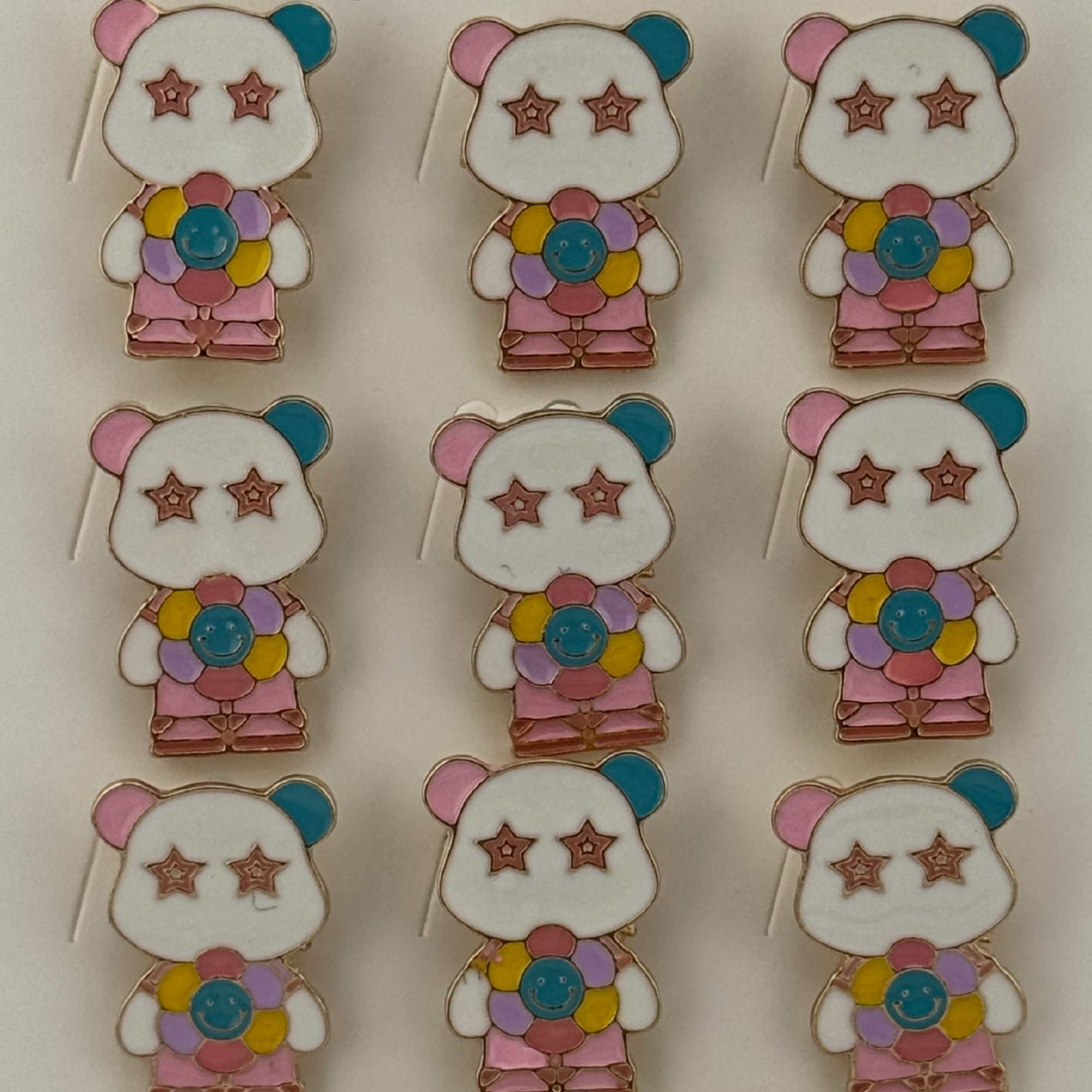 Set 12 Brose Martisor pentru Copii, Jolie, Model Urs Panda cu Floare Multicolora