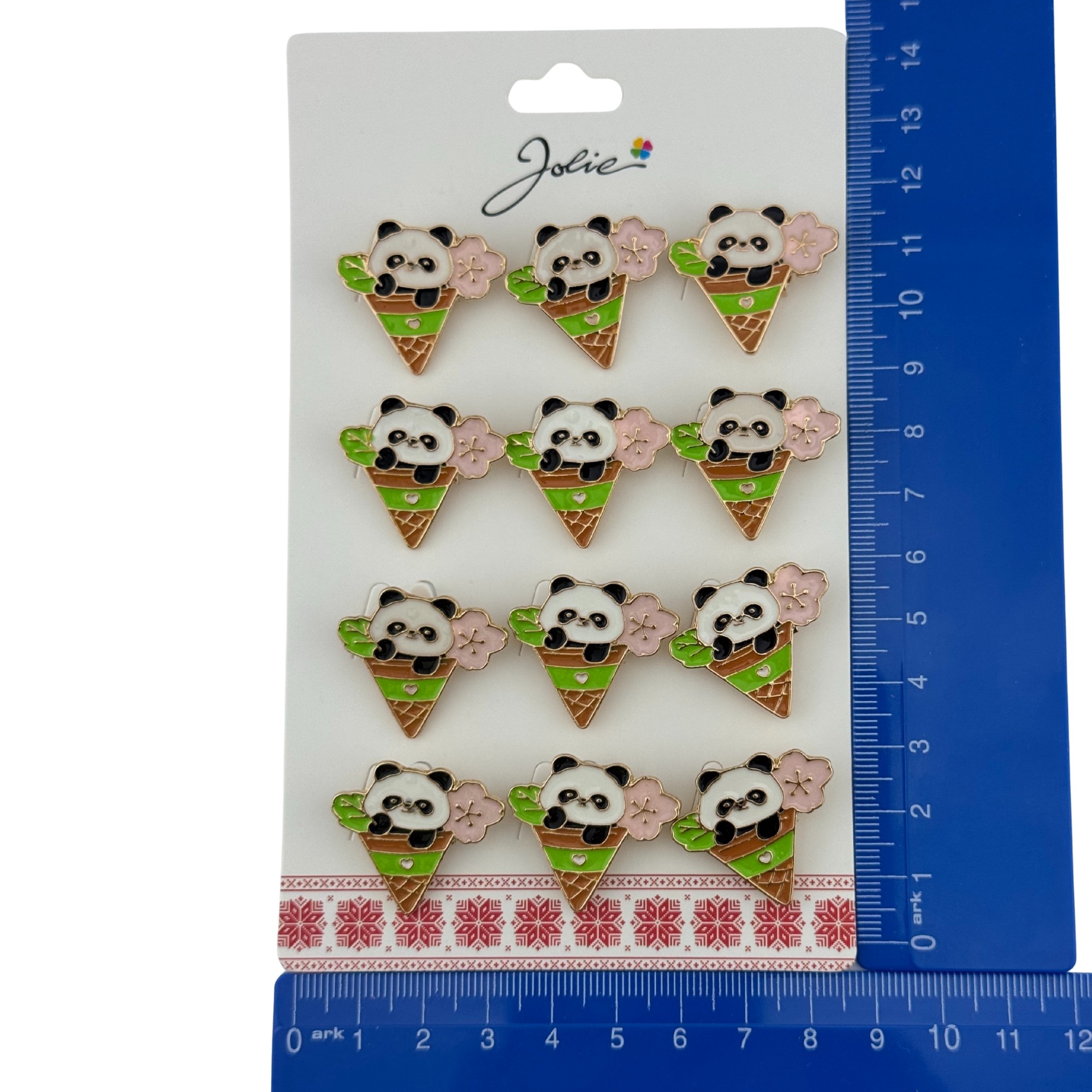 Set 12 Brose Martisor pentru Copii, Jolie, Model Urs Panda in Con de Inghetata, Multicolor