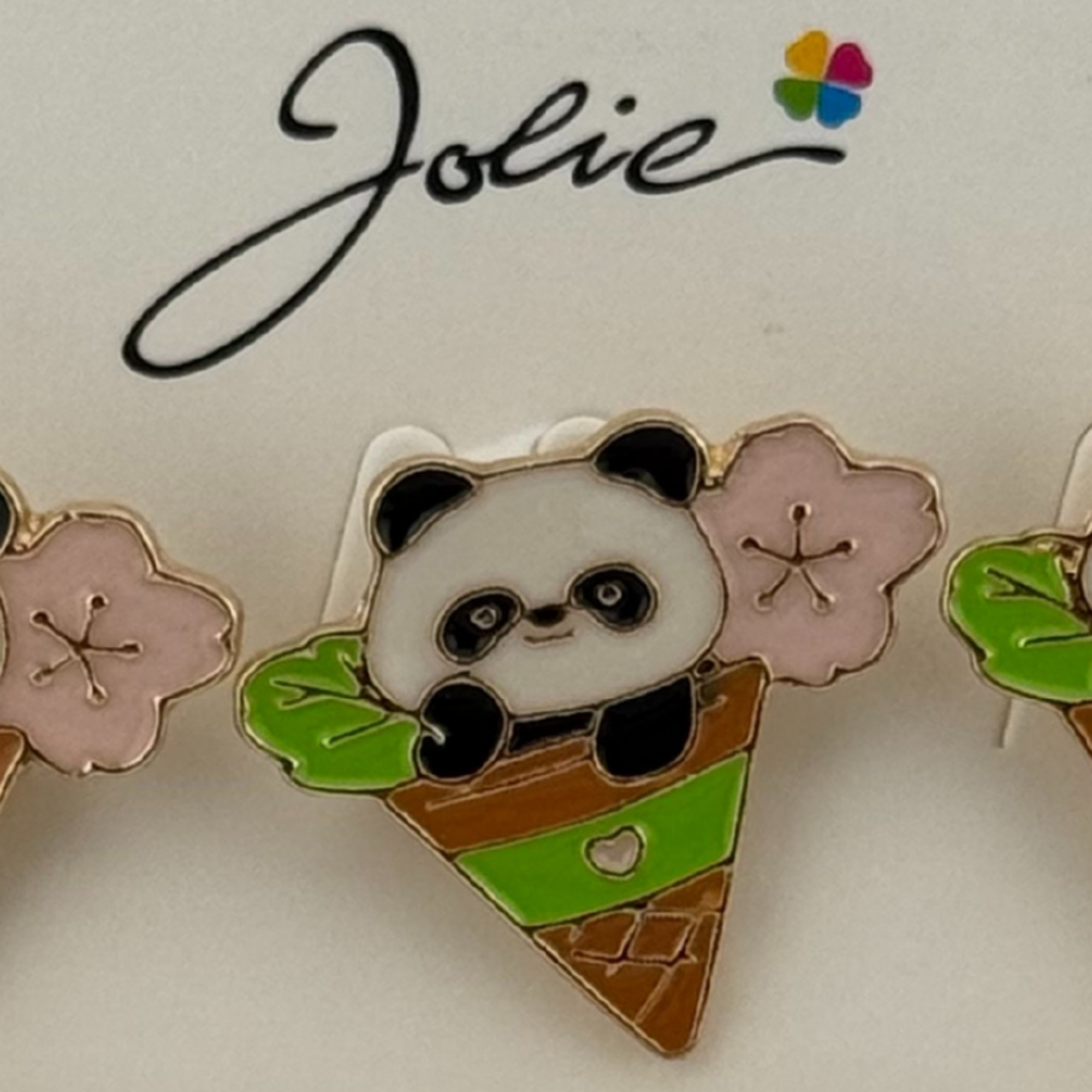 Set 12 Brose Martisor pentru Copii, Jolie, Model Urs Panda in Con de Inghetata, Multicolor