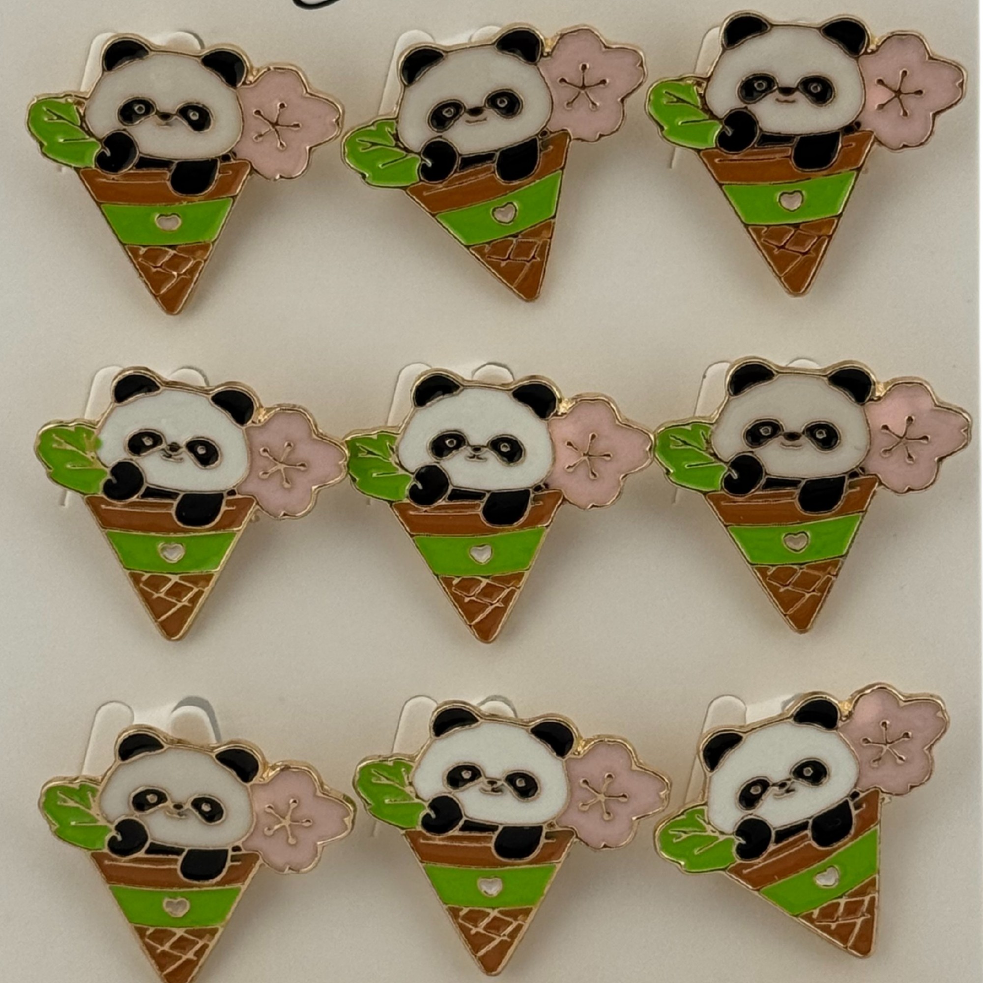 Set 12 Brose Martisor pentru Copii, Jolie, Model Urs Panda in Con de Inghetata, Multicolor