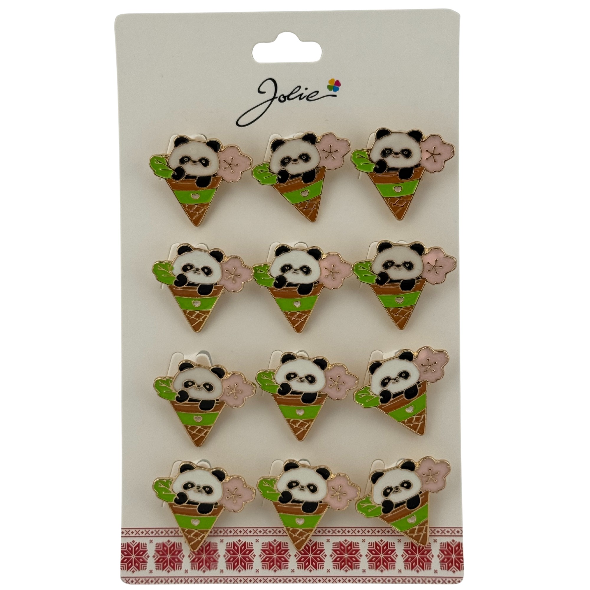 Set 12 Brose Martisor pentru Copii, Jolie, Model Urs Panda in Con de Inghetata, Multicolor