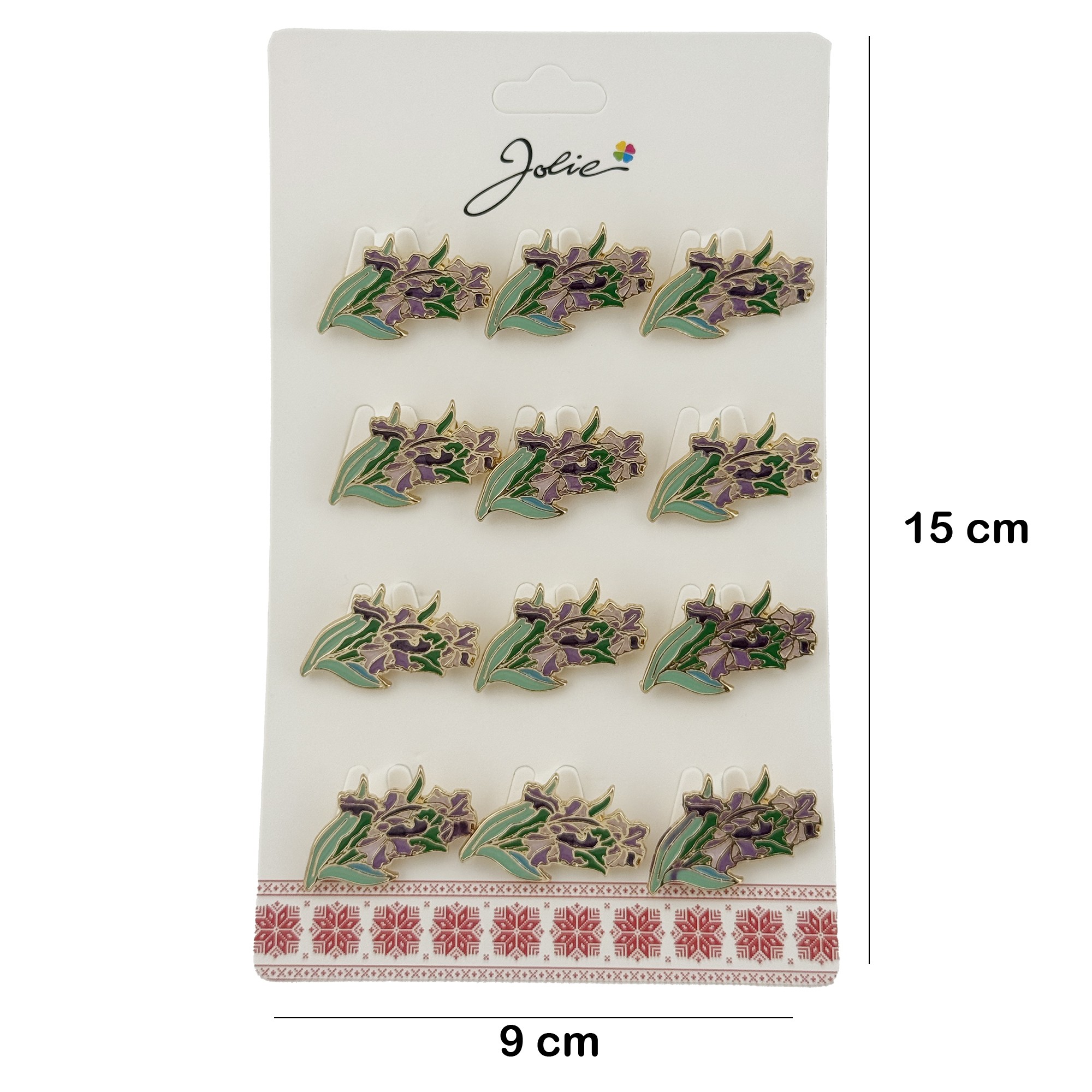 Set 12 Brose Martisor Flori, Jolie, Brose din Metal, Aspect Lacuit, 2 x 1,5 cm per Unitate, Verde deschis