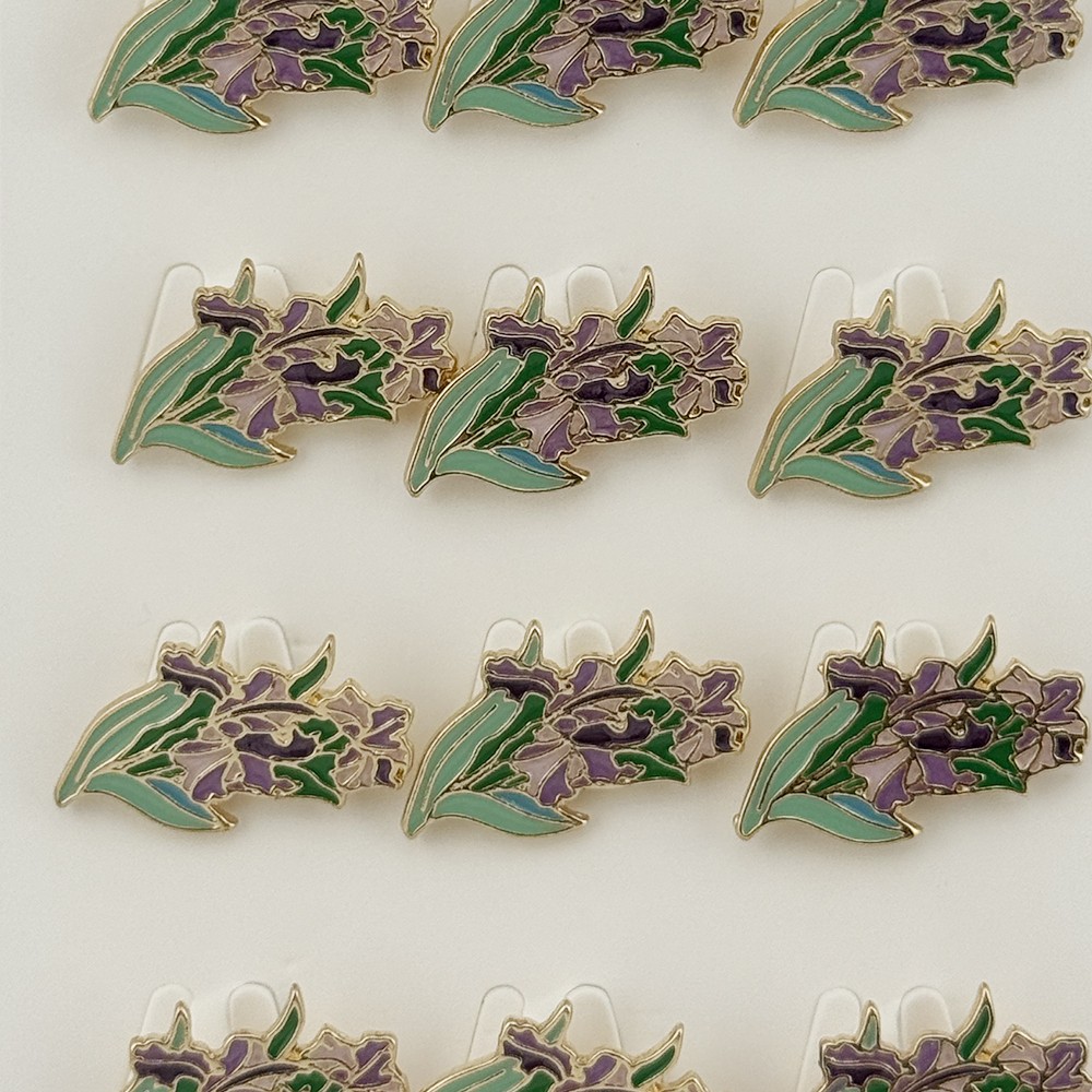 Set 12 Brose Martisor Flori, Jolie, Brose din Metal, Aspect Lacuit, 2 x 1,5 cm per Unitate, Verde deschis