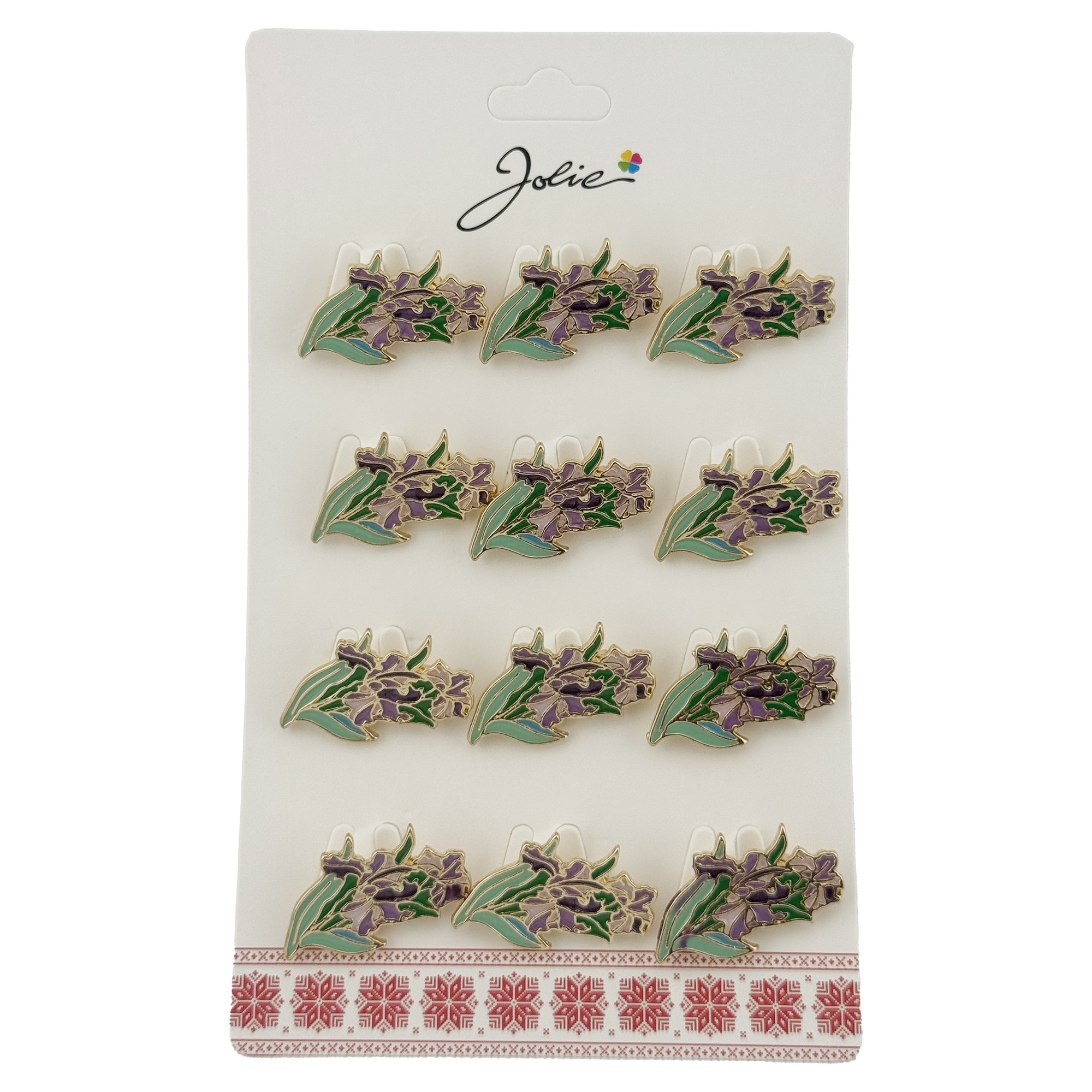 Set 12 Brose Martisor Flori, Jolie, Brose din Metal, Aspect Lacuit, 2 x 1,5 cm per Unitate, Verde deschis