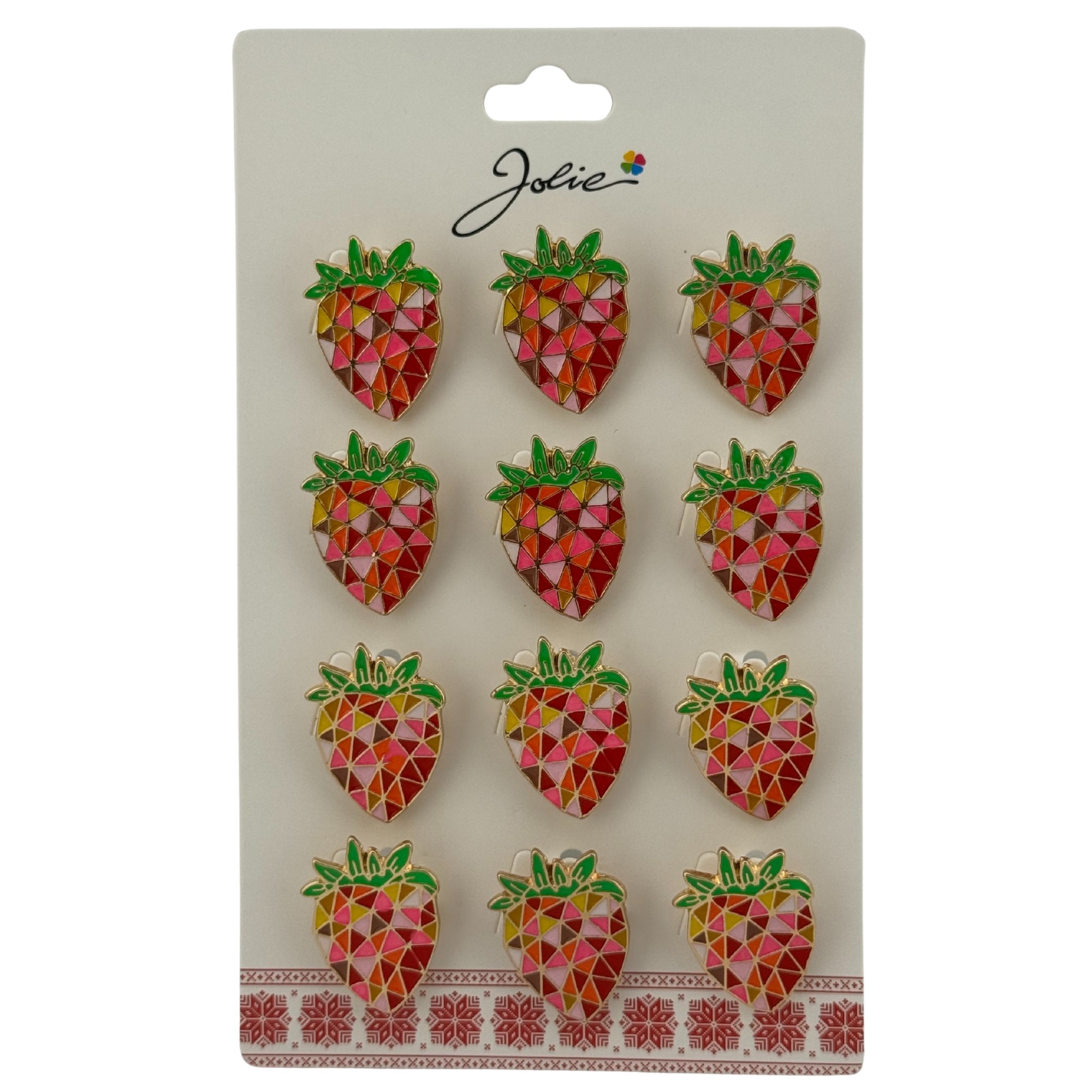 Set 12 Brose Martisor Primavara, Jolie, Model Capsuna in Mozaic, Rosu-Roz