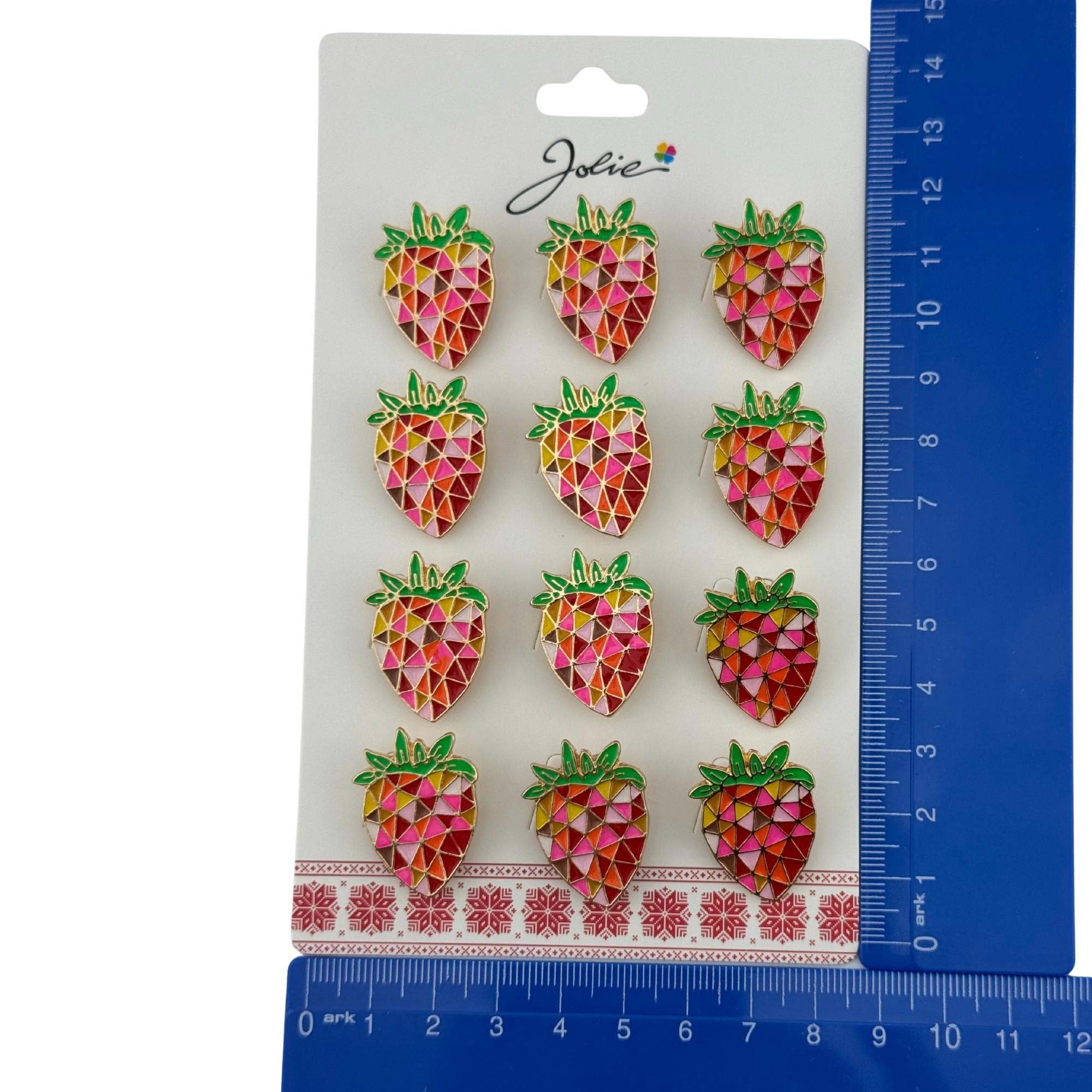 Set 12 Brose Martisor Primavara, Jolie, Model Capsuna in Mozaic, Rosu-Roz