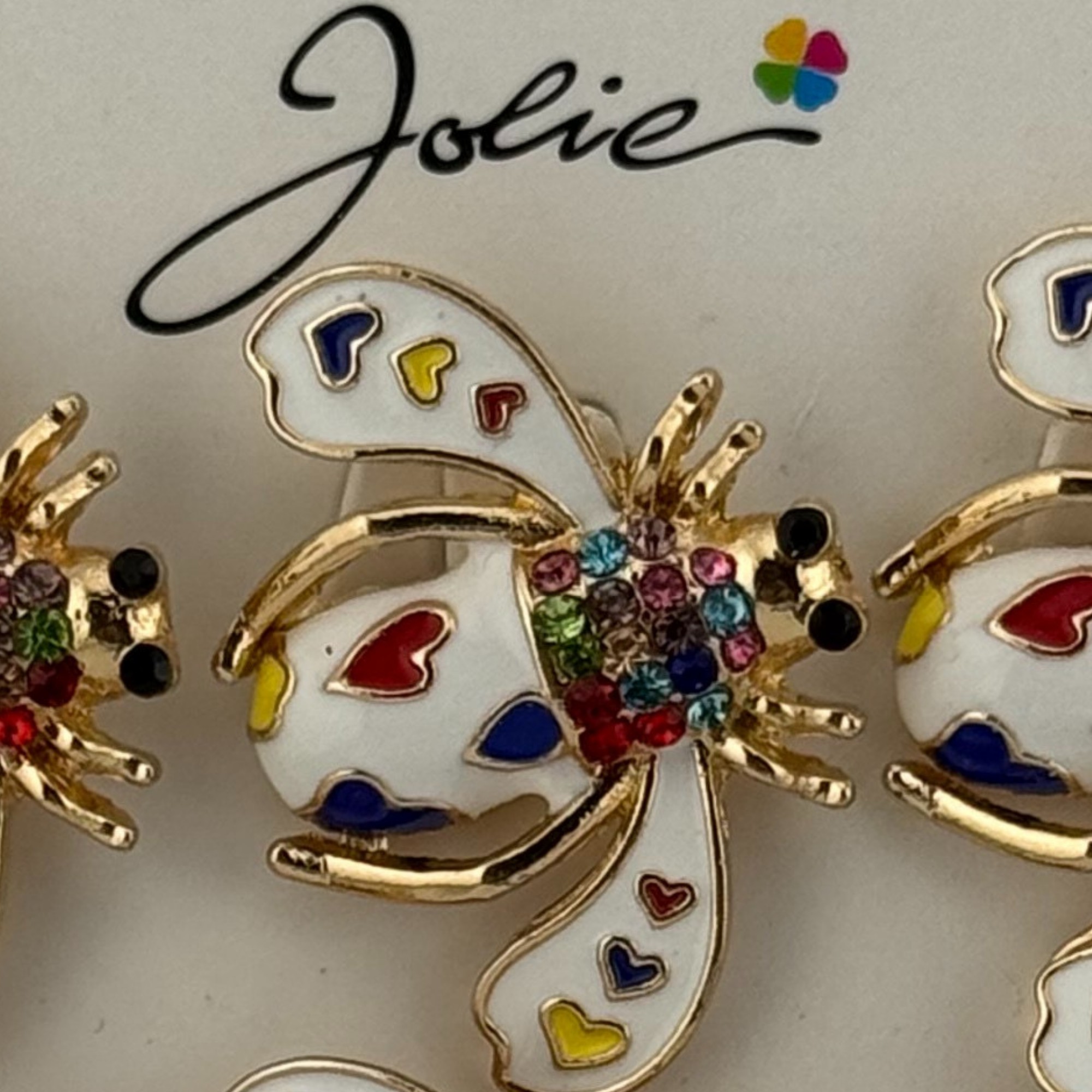 Set 12 Brose Martisor Primavara, Jolie, Model Albina Alba cu Inimi Colorate, Multicolor