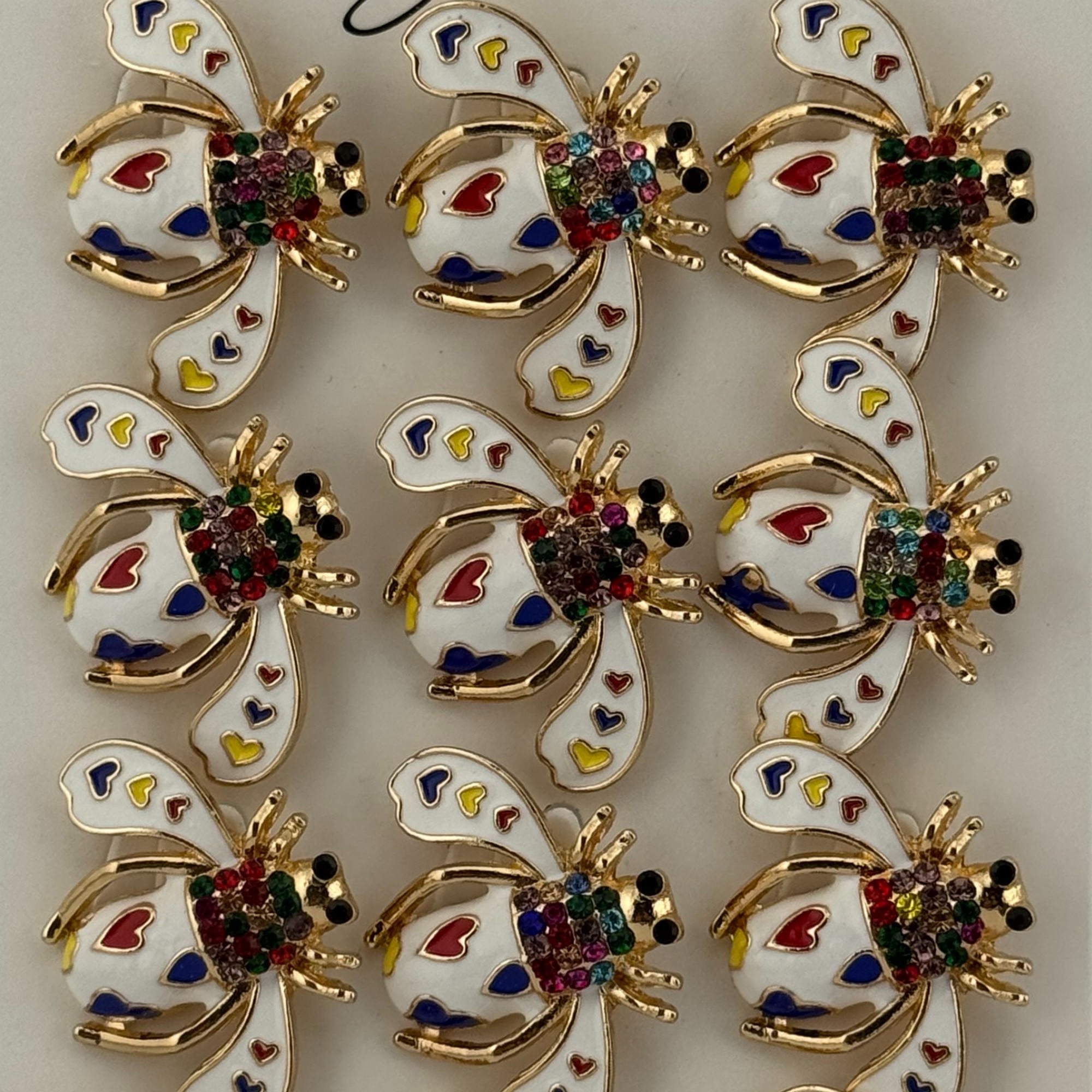 Set 12 Brose Martisor Primavara, Jolie, Model Albina Alba cu Inimi Colorate, Multicolor